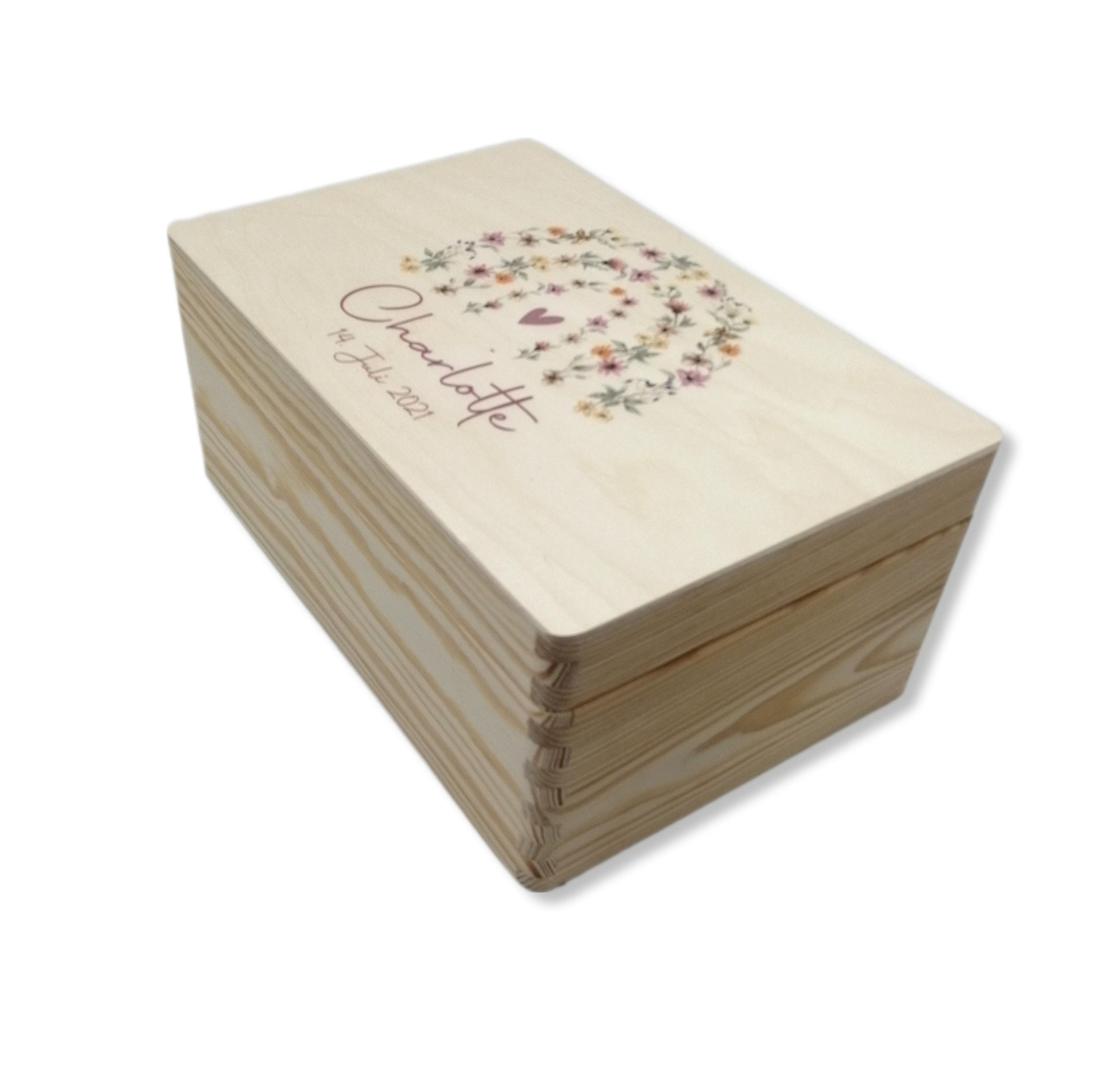 Erinnerungskiste Baby mit Namen "Blumenbogen" Erinnerungskiste Kinder, Erinnerungsbox bedruckt, Taufgeschenk, Geschenk zur Geburt, Baby