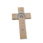 Taufkreuz / Kinderkreuz personalisiert "Regenbogen Punkte Symbole" Wandkreuz aus Holz