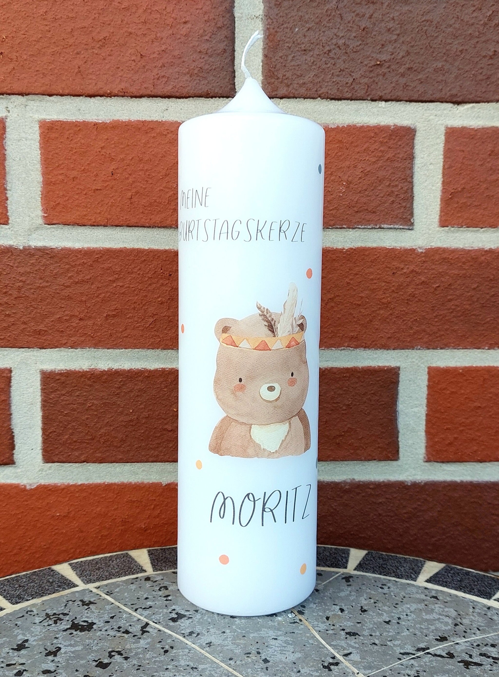 Geburtstagskerze/ Geburtskerze personalisiert mit Namen und Geburtsdatum "Boho Bär" / Geburt/ Taufe/ Geburtstag