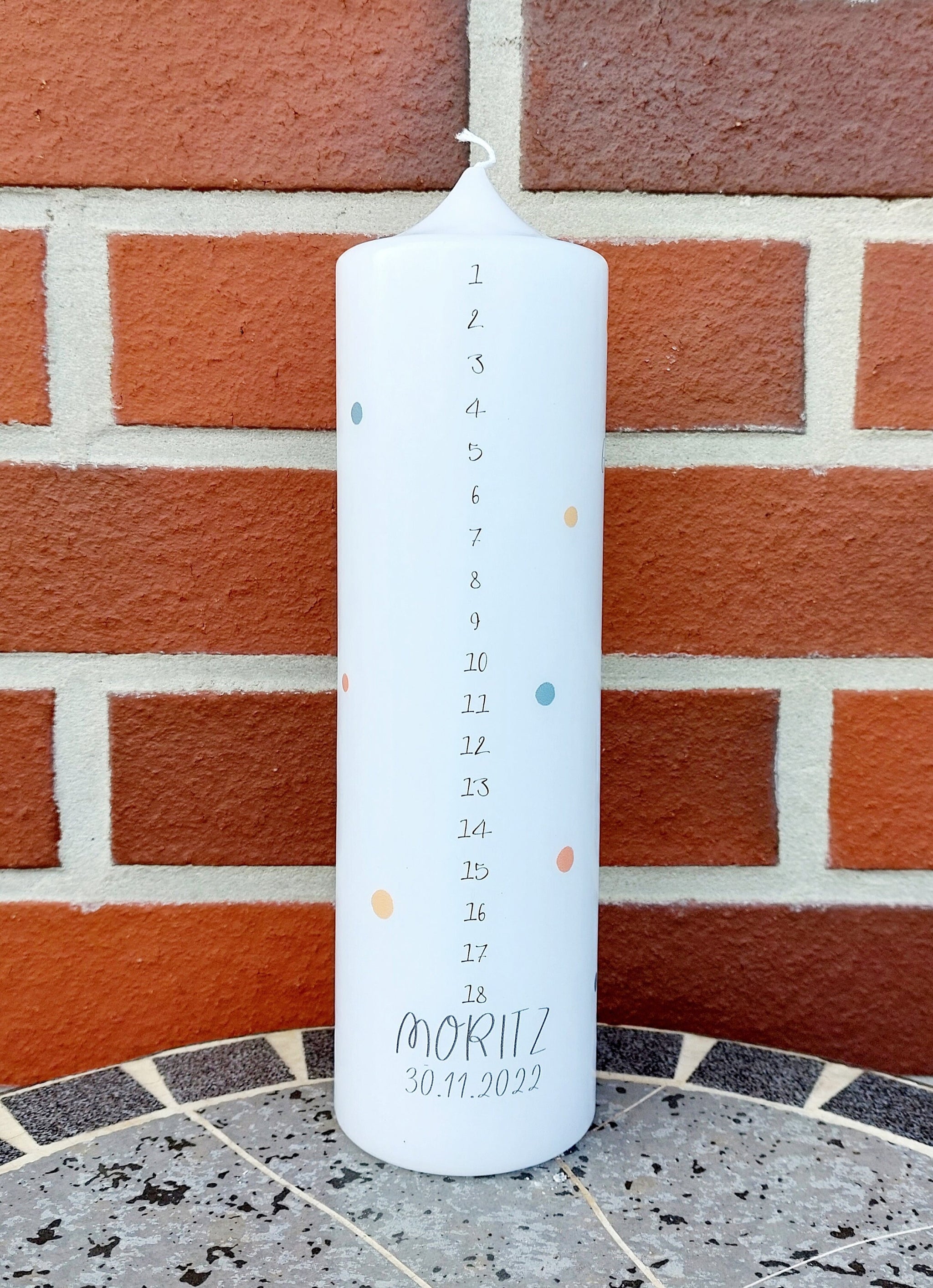 Geburtstagskerze/ Geburtskerze personalisiert mit Namen und Geburtsdatum "Boho Bär" / Geburt/ Taufe/ Geburtstag