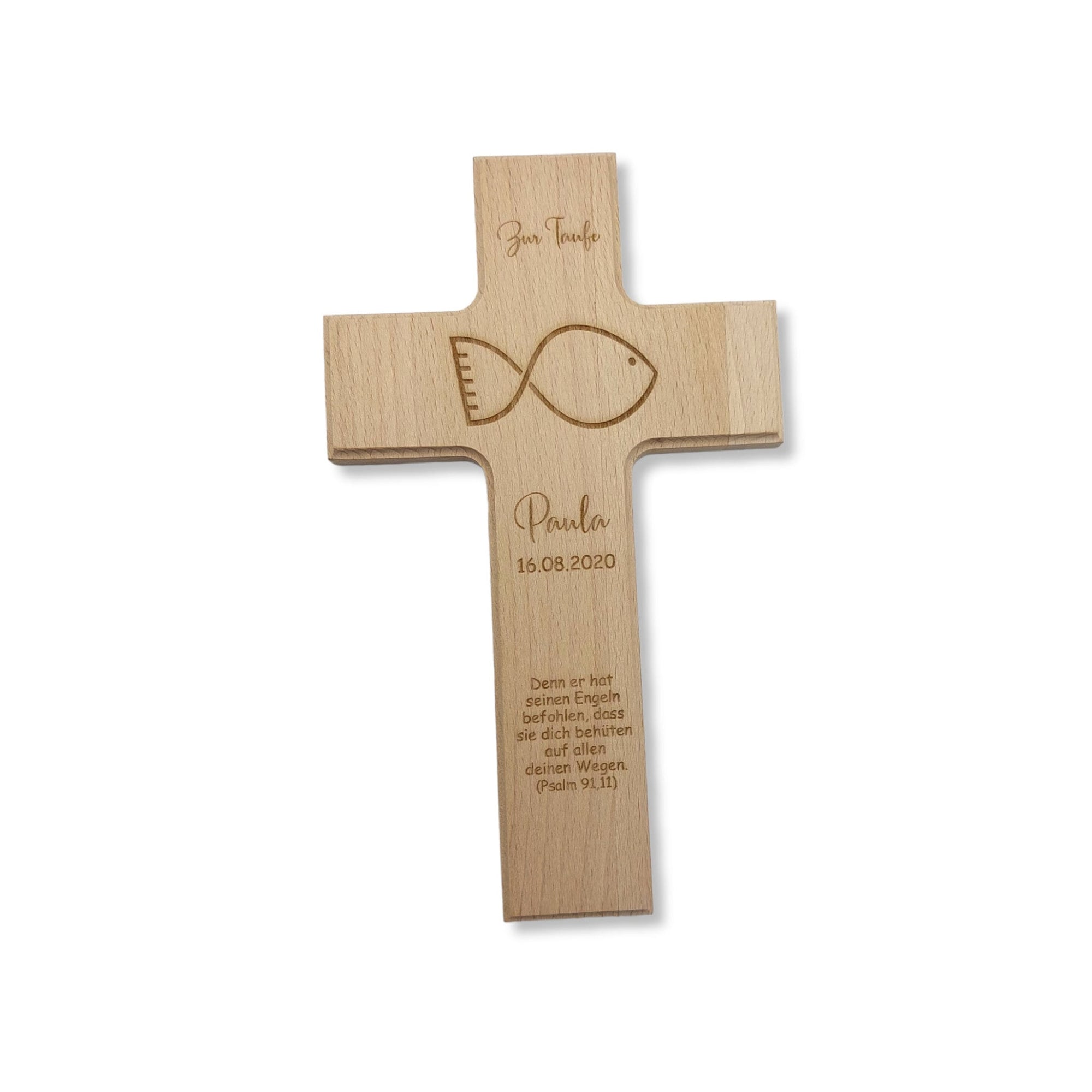 Taufkreuz / Kinderkreuz personalisiert "Fisch" Wandkreuz aus Holz