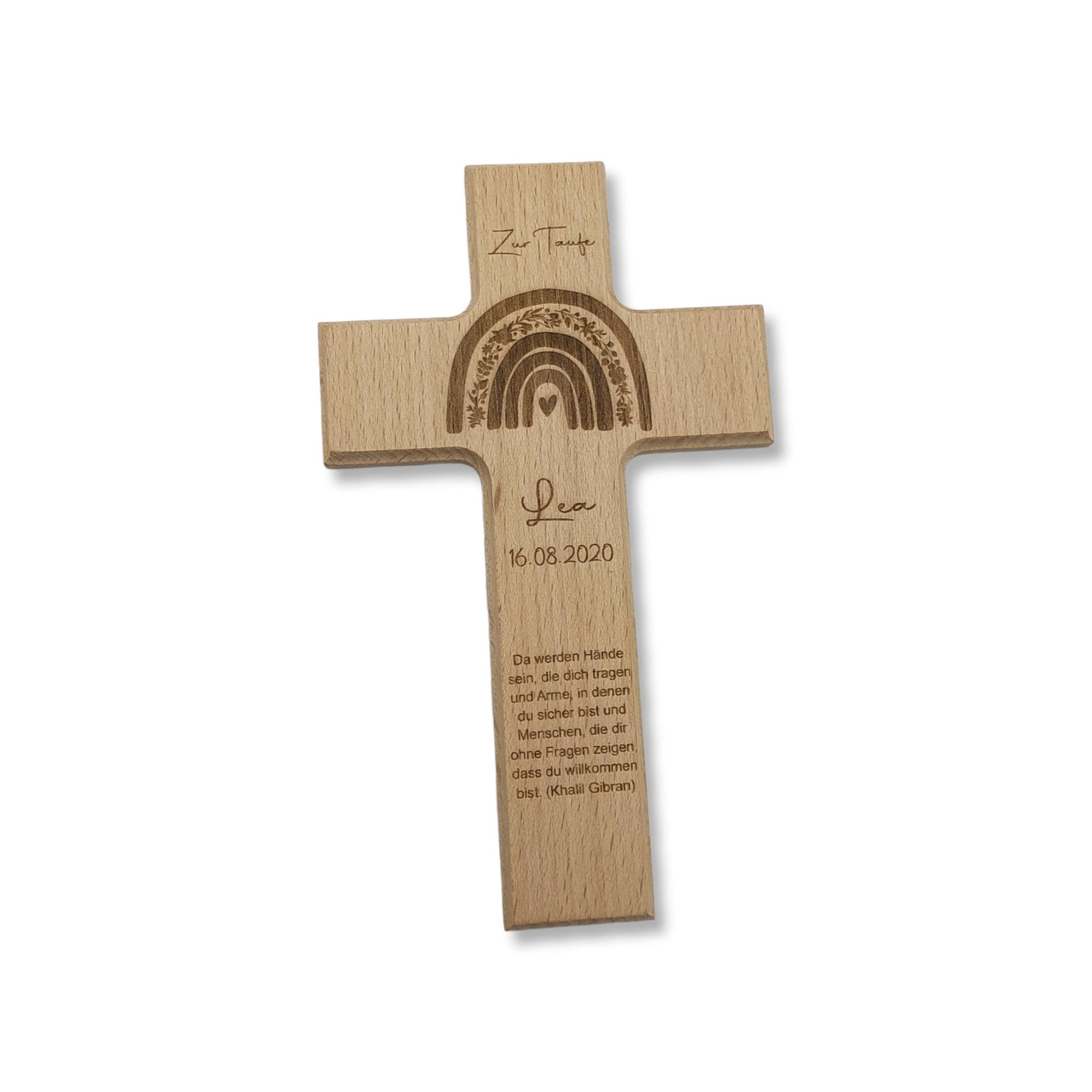 Taufkreuz / Kinderkreuz personalisiert "RegenbogenBlumen" Wandkreuz aus Holz