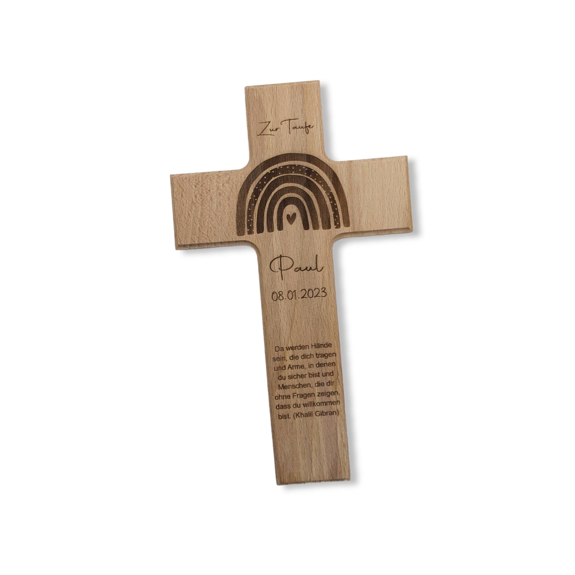 Taufkreuz / Kinderkreuz personalisiert "Regenbogen" Wandkreuz aus Holz
