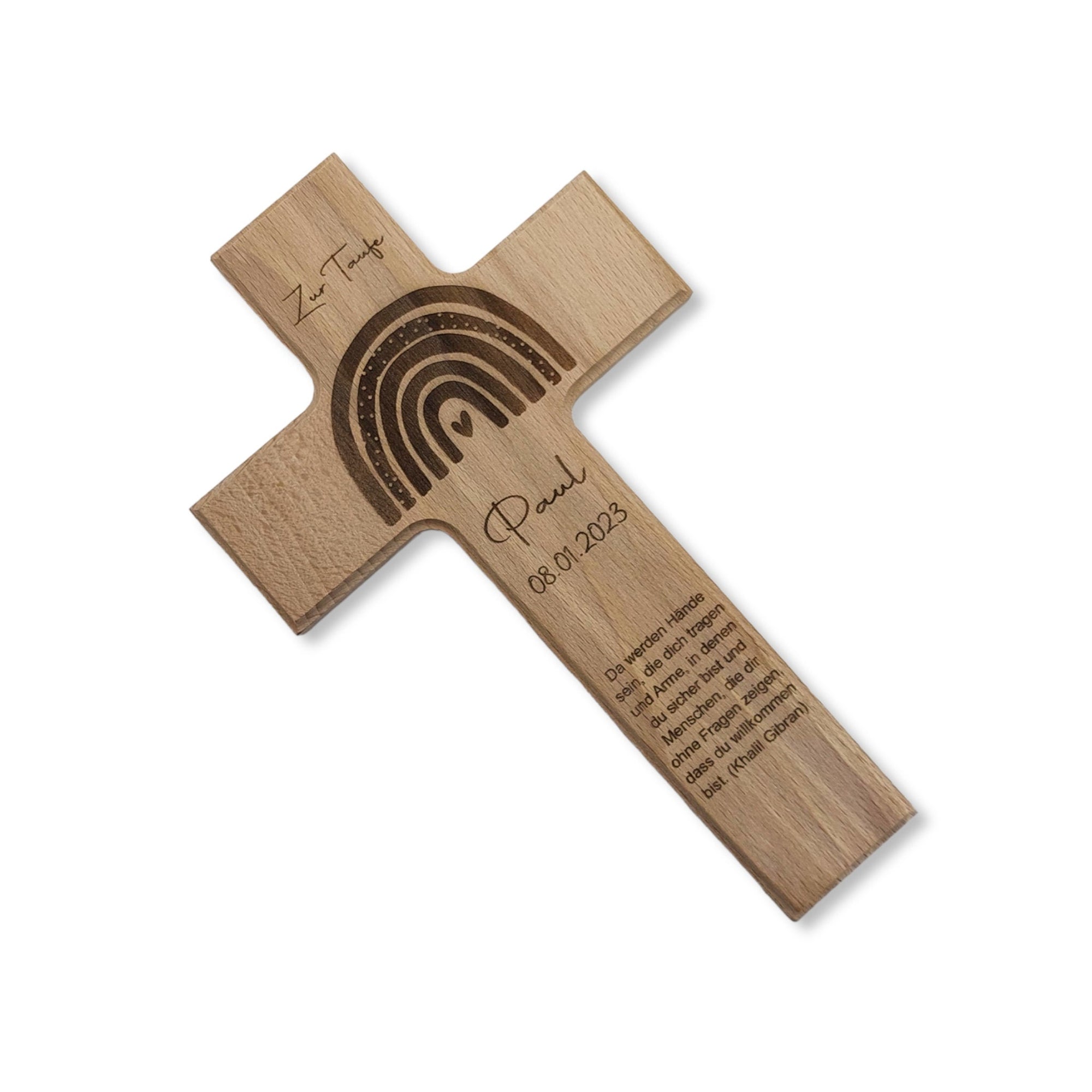 Taufkreuz / Kinderkreuz personalisiert "Regenbogen" Wandkreuz aus Holz