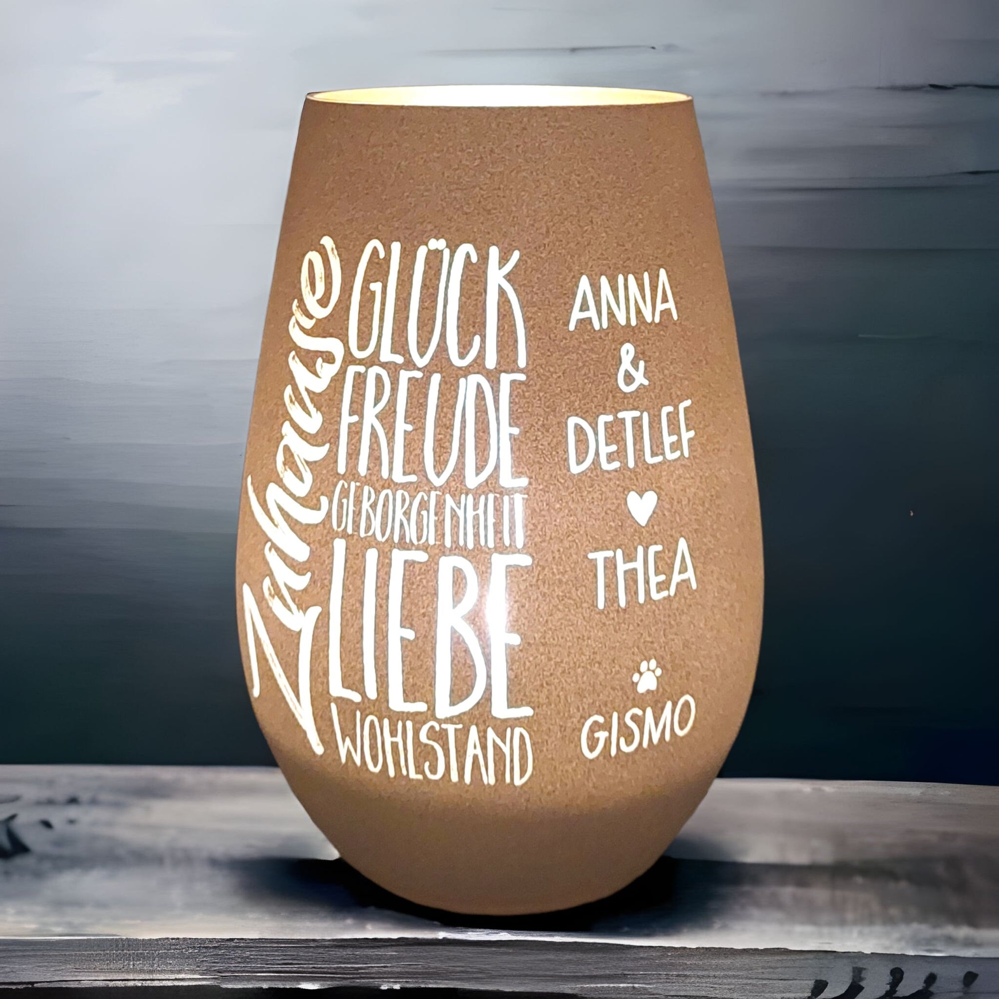 Windlicht personalisiert "Zuhaus"