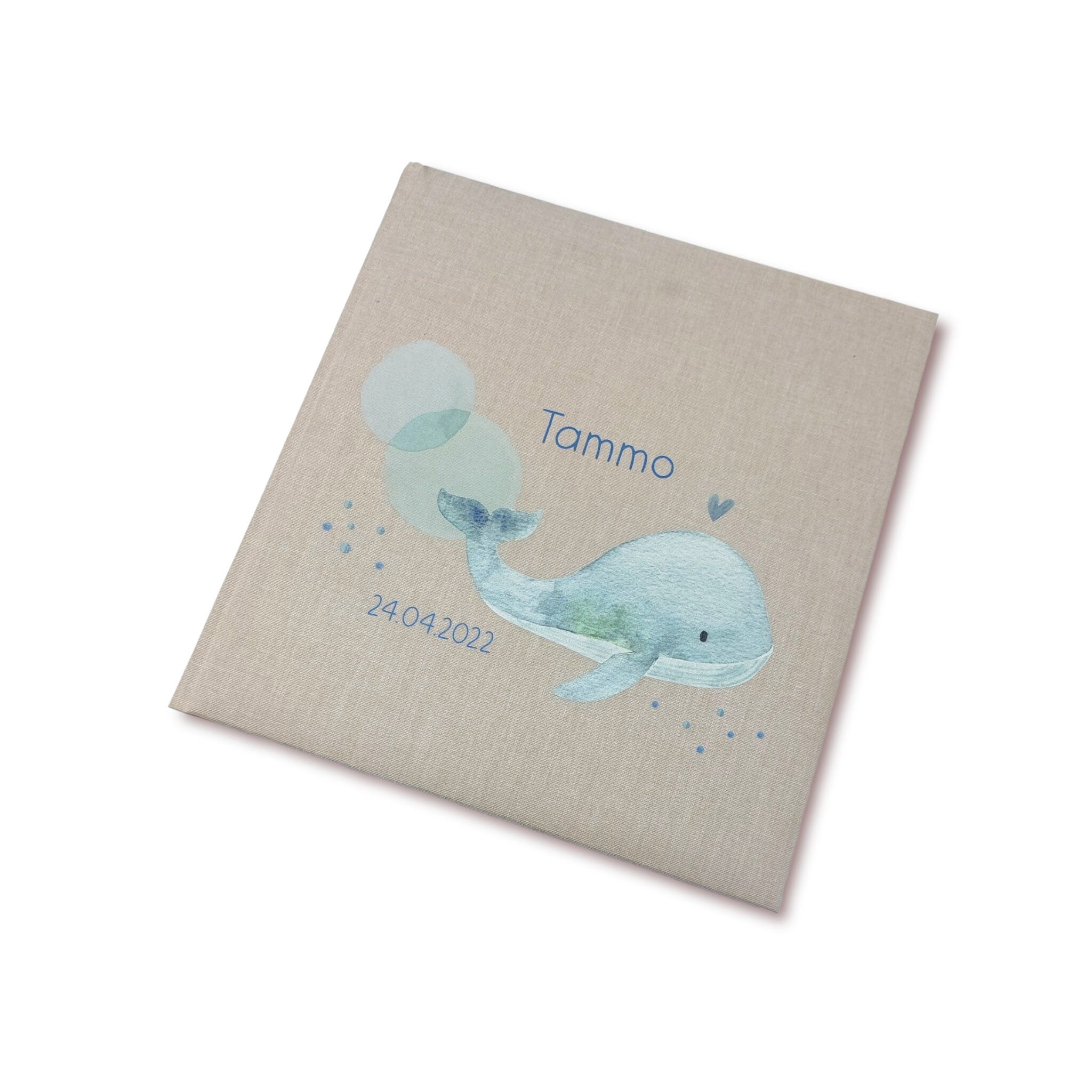 Fotoalbum personalisiert Baby, "Wal" Leinen, Erinnerungsalbum