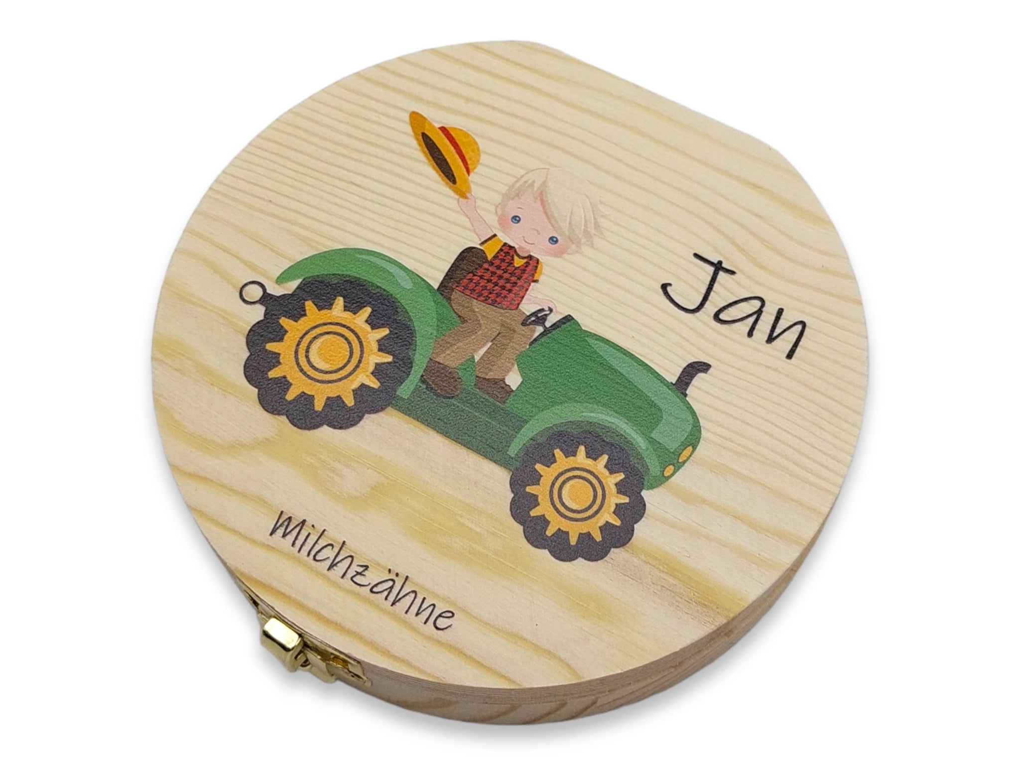 Milchzahndose personalisiert "TraktorJunge" / Milchzahnbox aus Holz