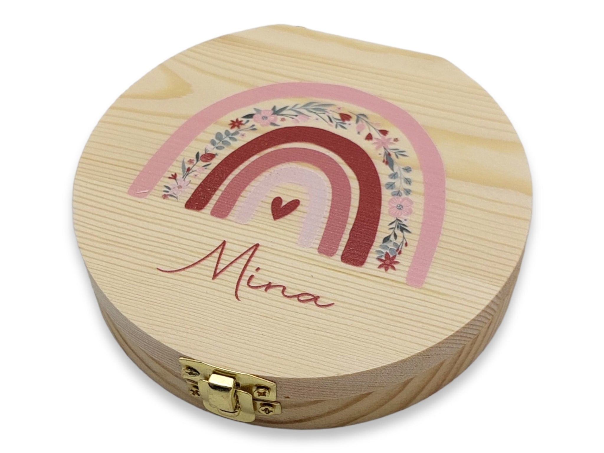 Milchzahndose personalisiert "Regenbogen Blumen" / Milchzahnbox aus Holz