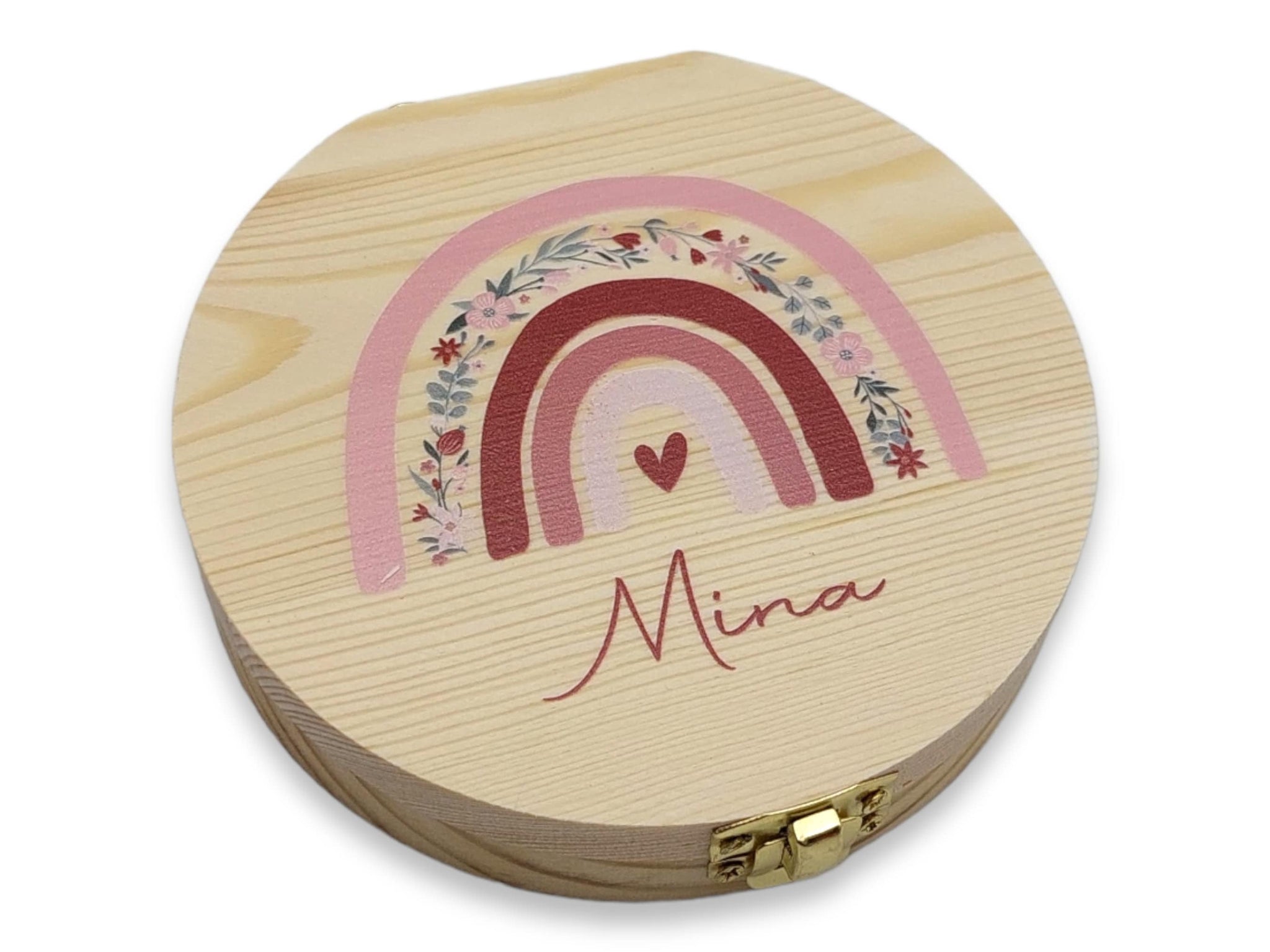 Milchzahndose personalisiert "Regenbogen Blumen" / Milchzahnbox aus Holz