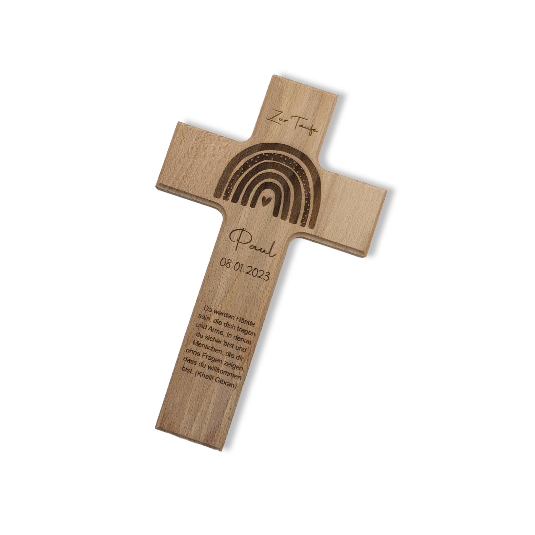 Taufkreuz / Kinderkreuz personalisiert "Regenbogen" Wandkreuz aus Holz