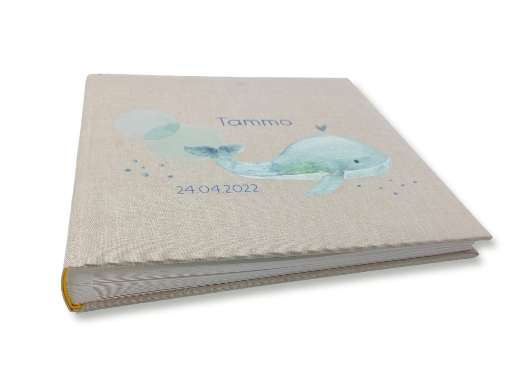 Fotoalbum personalisiert Baby, "Wal" Leinen, Erinnerungsalbum