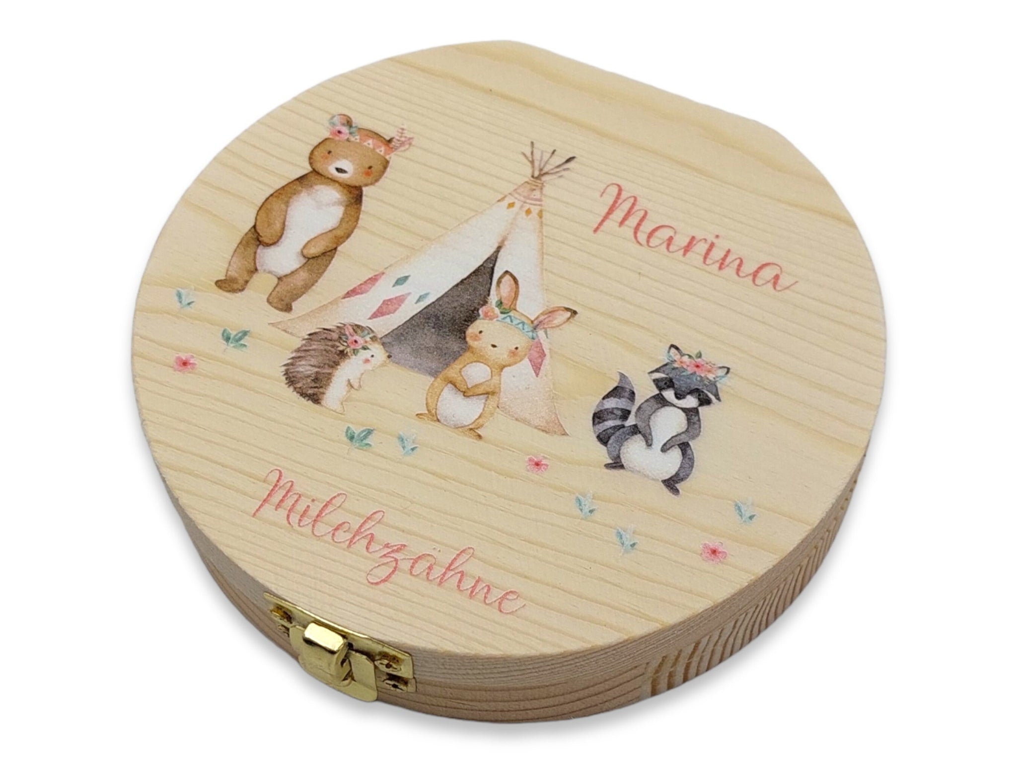 Milchzahndose personalisiert "Boho Waldtiere" / Milchzahnbox aus Holz