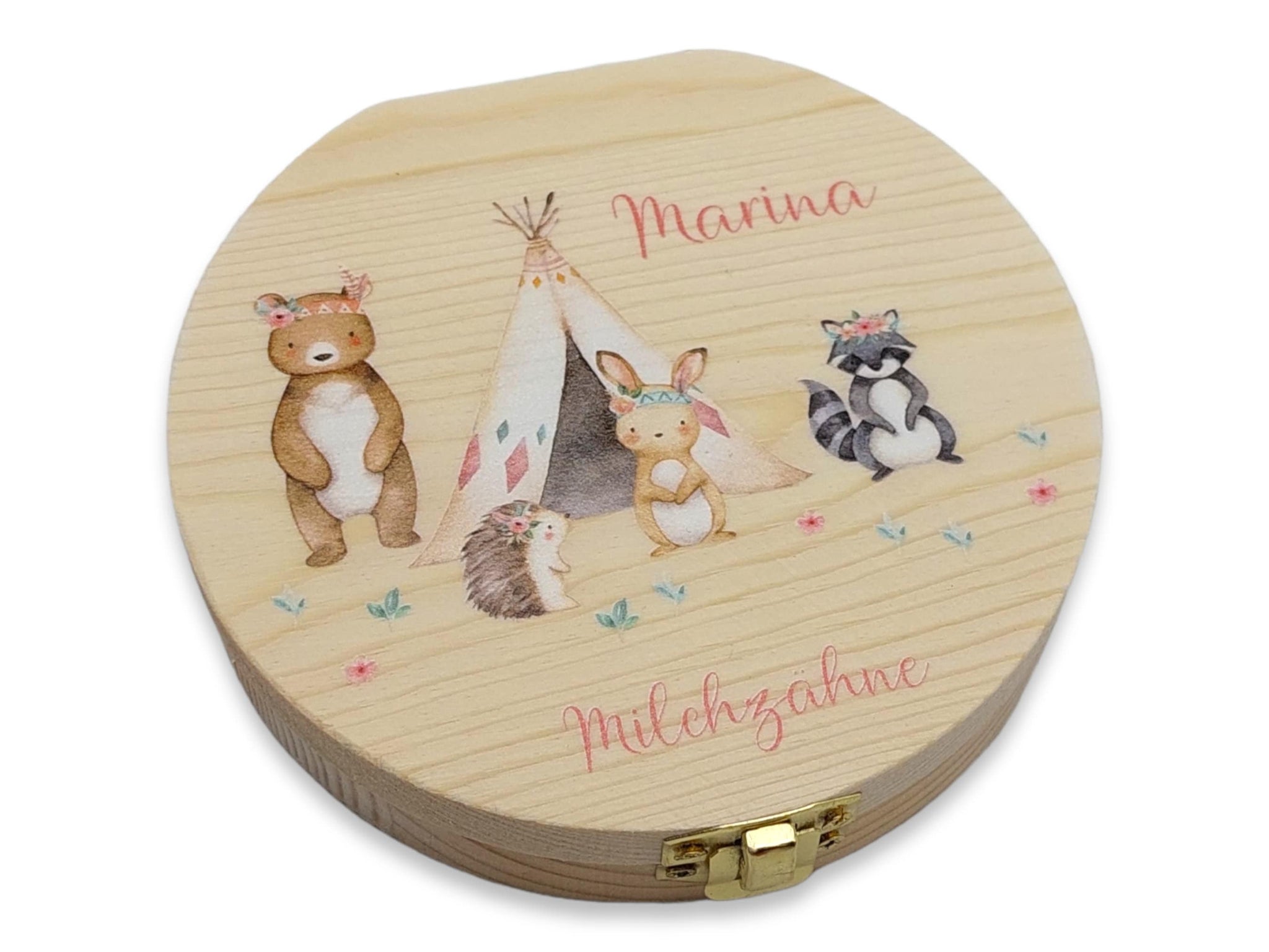 Milchzahndose personalisiert "Boho Waldtiere" / Milchzahnbox aus Holz