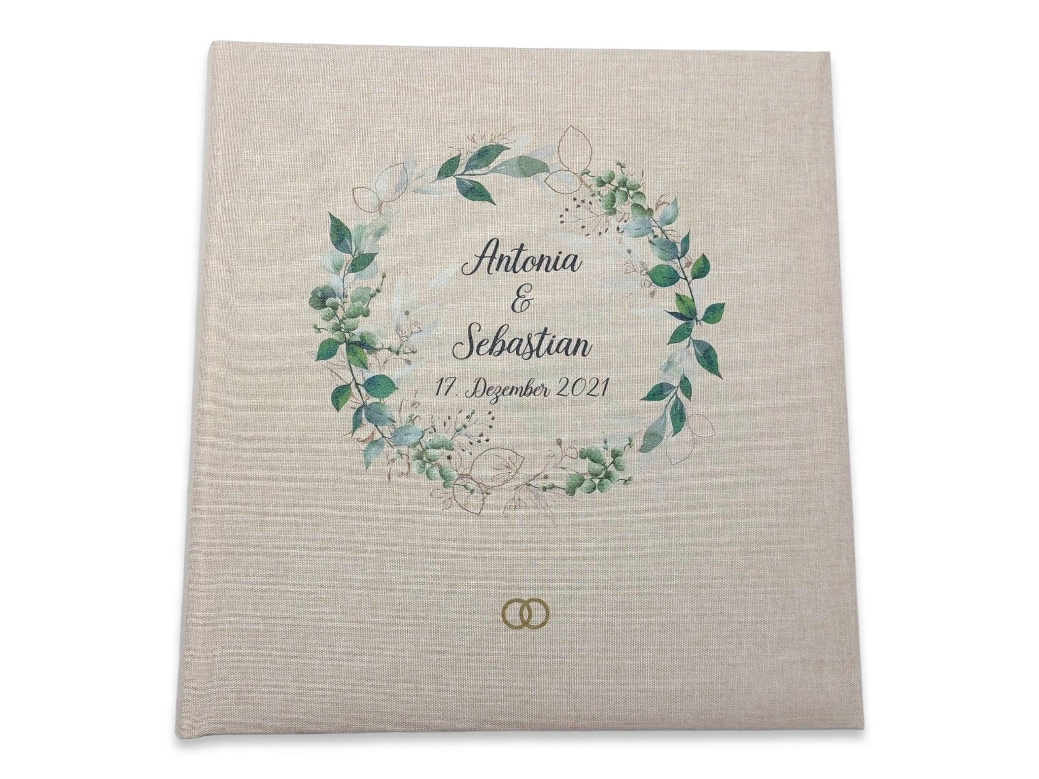 Fotoalbum personalisiert Hochzeit "Greenery" Leinen, Erinnerungsalbum