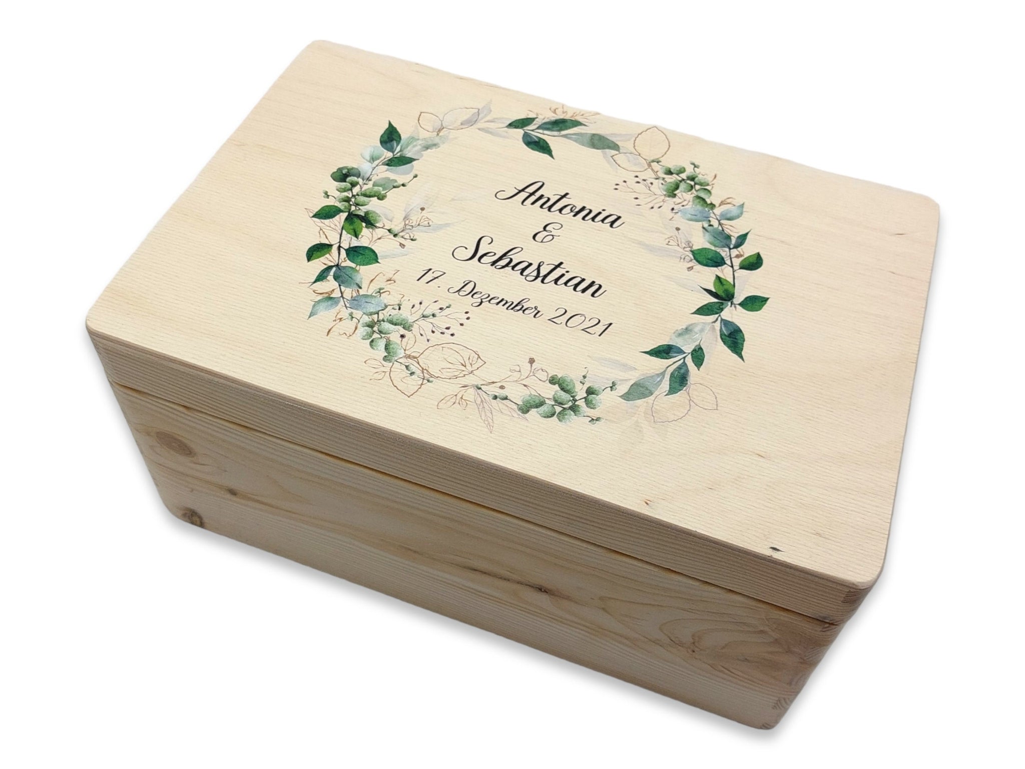 Erinnerungskiste Hochzeit mit Namen "Greenery" Hochzeitsdatum Erinnerungsbox zur Trauung
