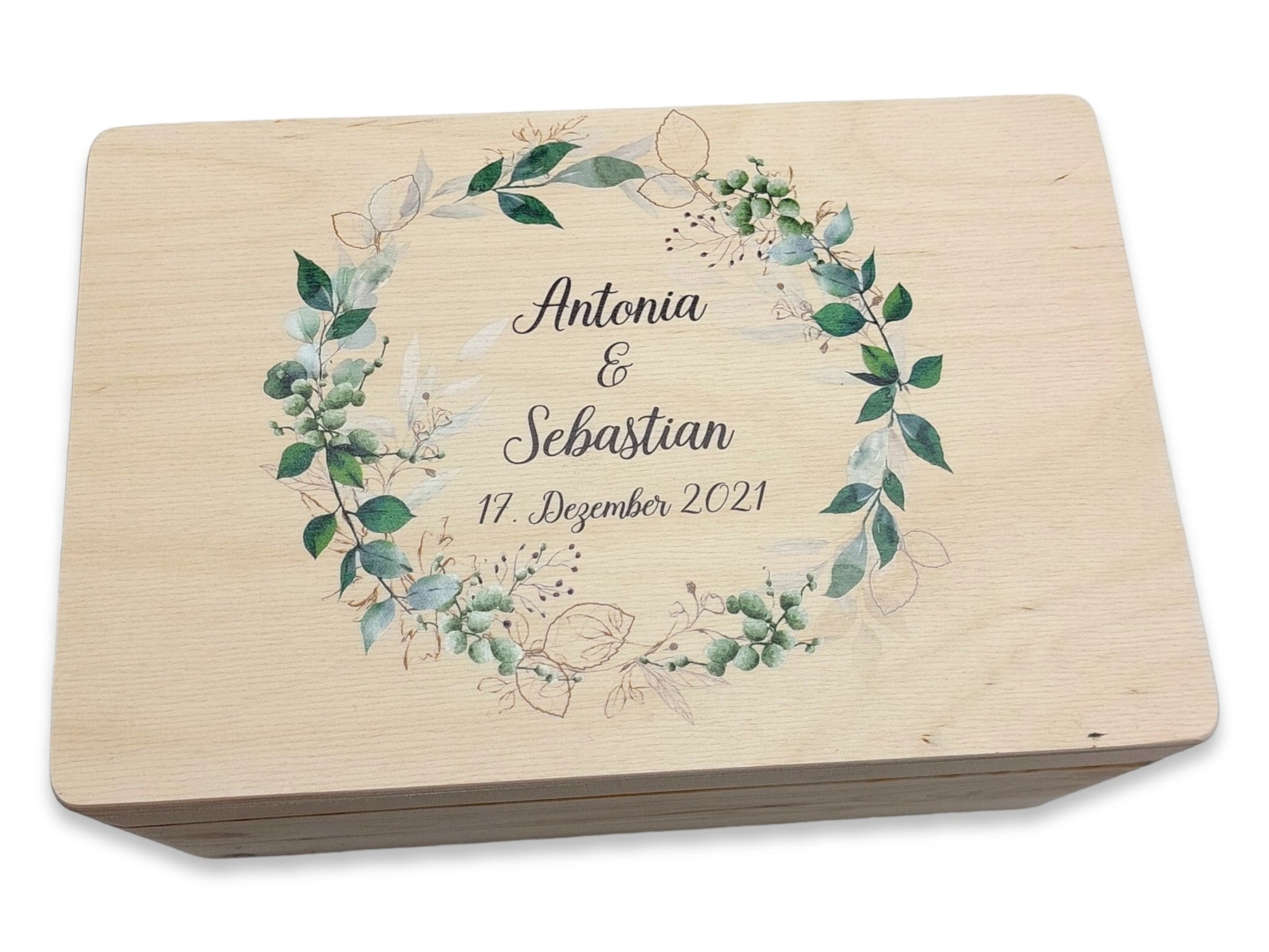 Erinnerungskiste Hochzeit mit Namen "Greenery" Hochzeitsdatum Erinnerungsbox zur Trauung