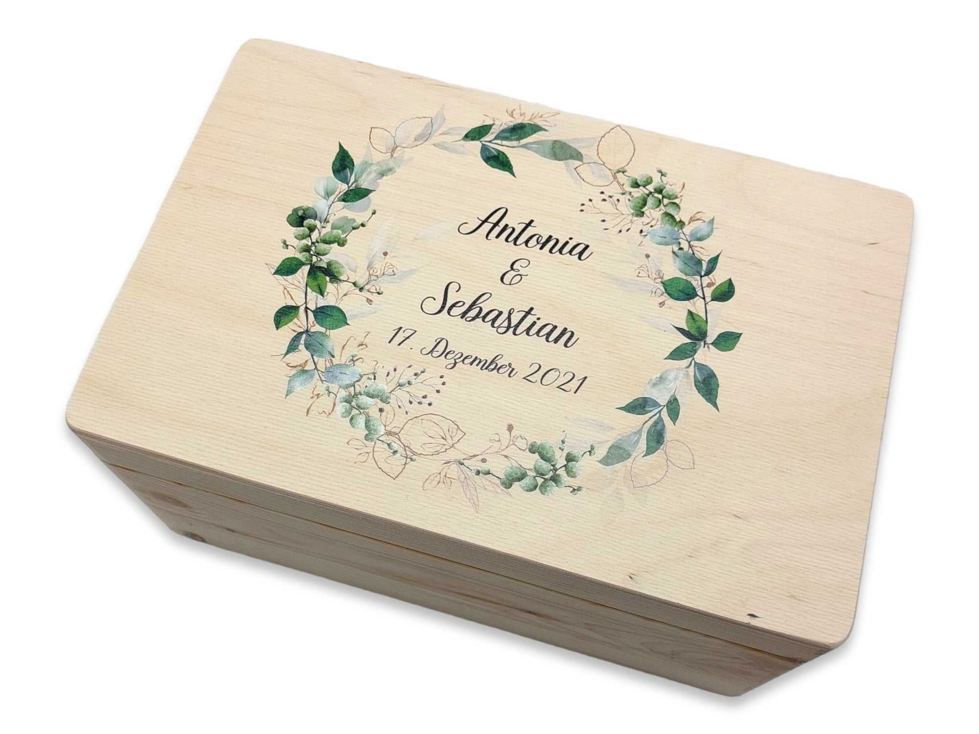 Erinnerungskiste Hochzeit mit Namen "Greenery" Hochzeitsdatum Erinnerungsbox zur Trauung
