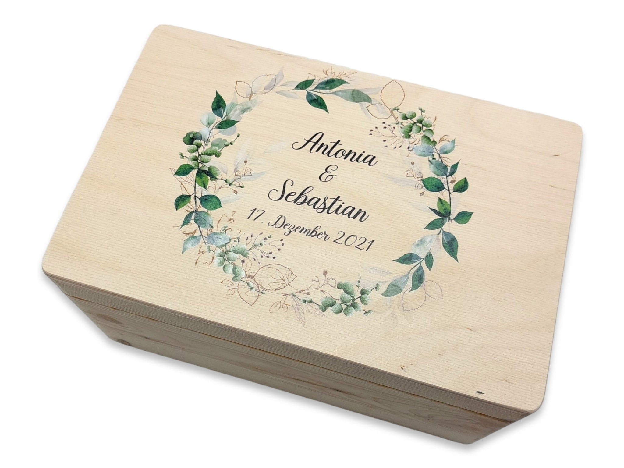 Erinnerungskiste Hochzeit mit Namen "Greenery" Hochzeitsdatum Erinnerungsbox zur Trauung