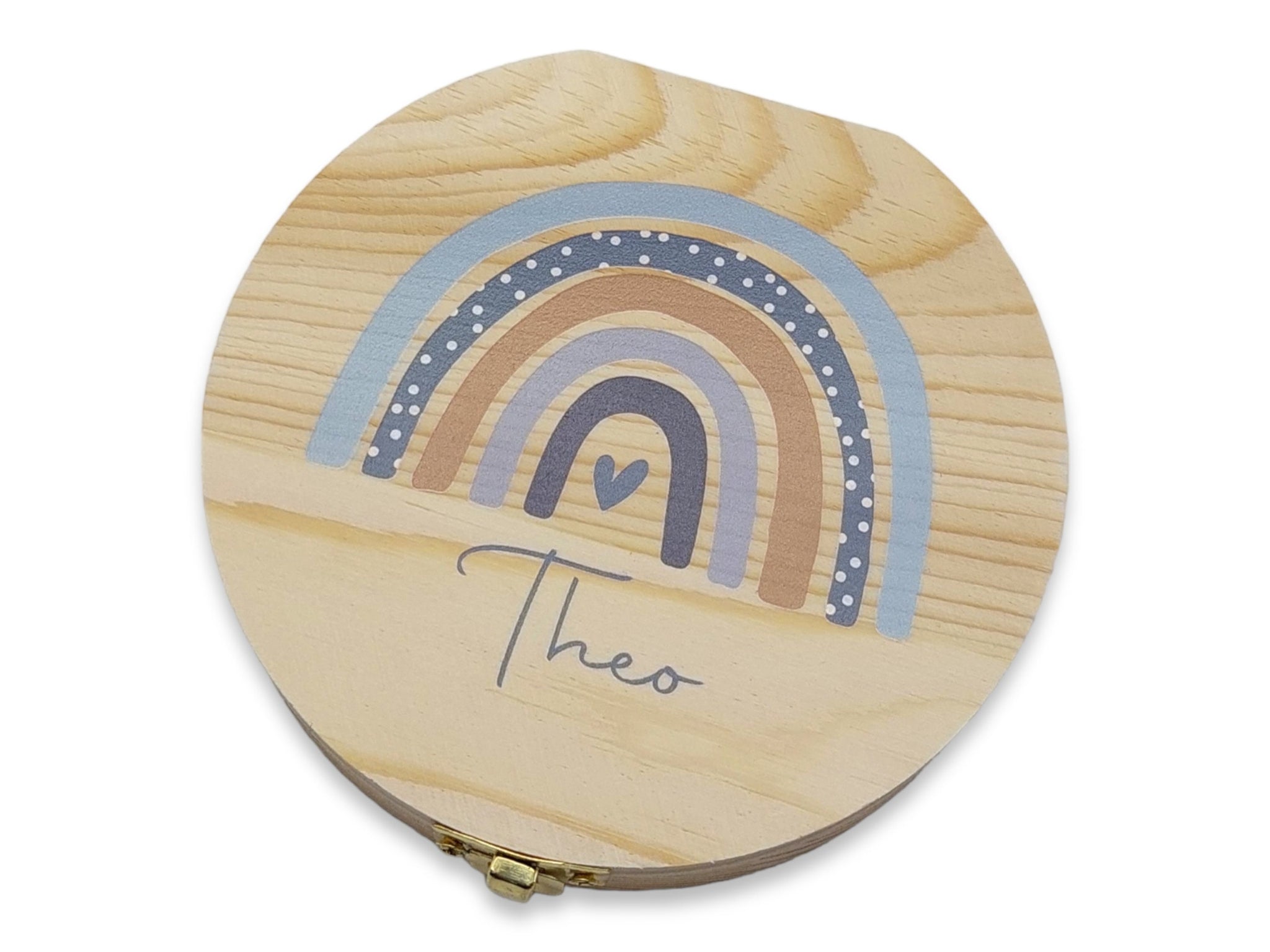 Milchzahndose personalisiert "Regenbogen Punkte" / Milchzahnbox aus Holz