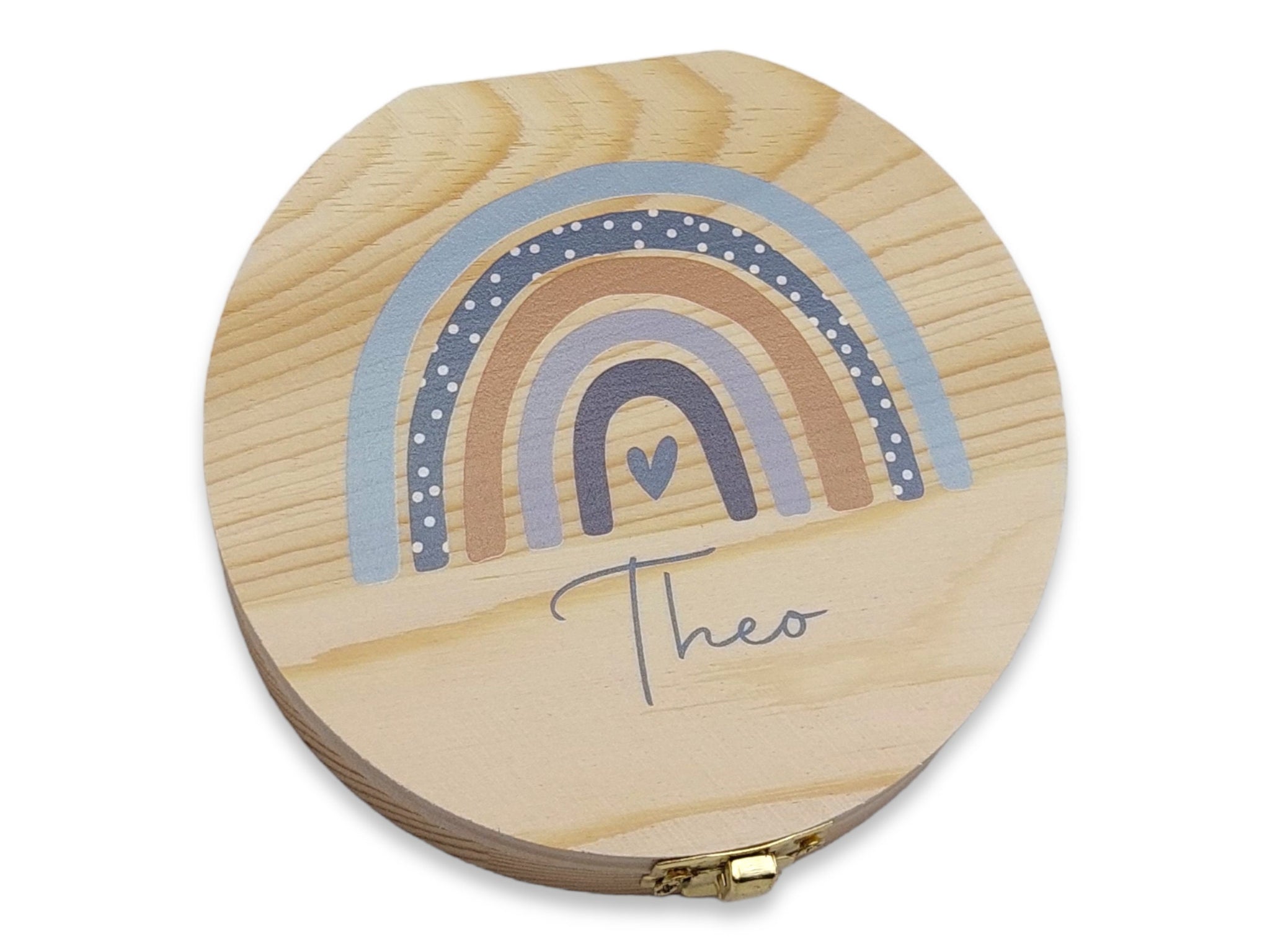 Milchzahndose personalisiert "Regenbogen Punkte" / Milchzahnbox aus Holz