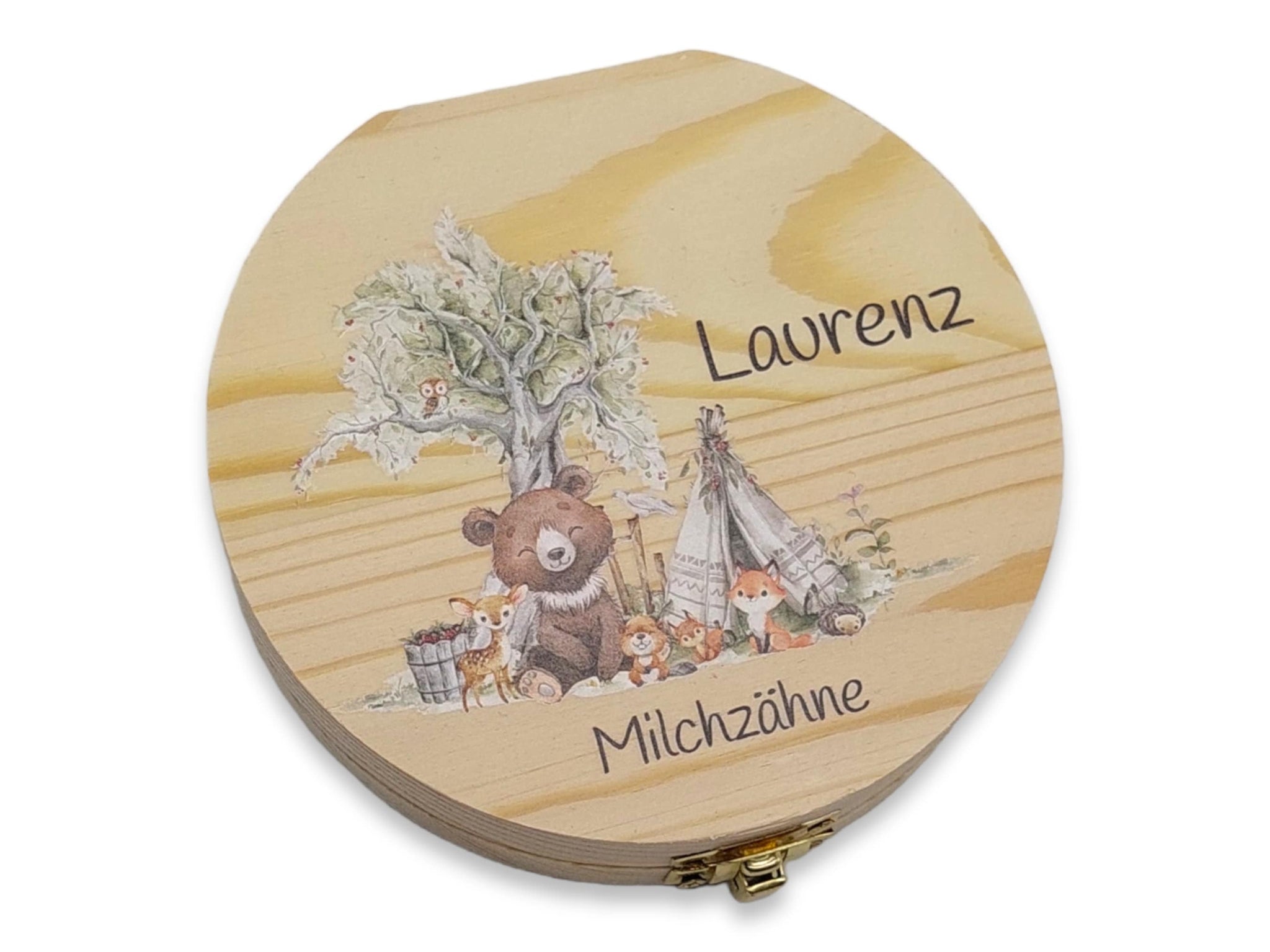 Milchzahndose personalisiert "Waldtiere 2" / Milchzahnbox aus Holz