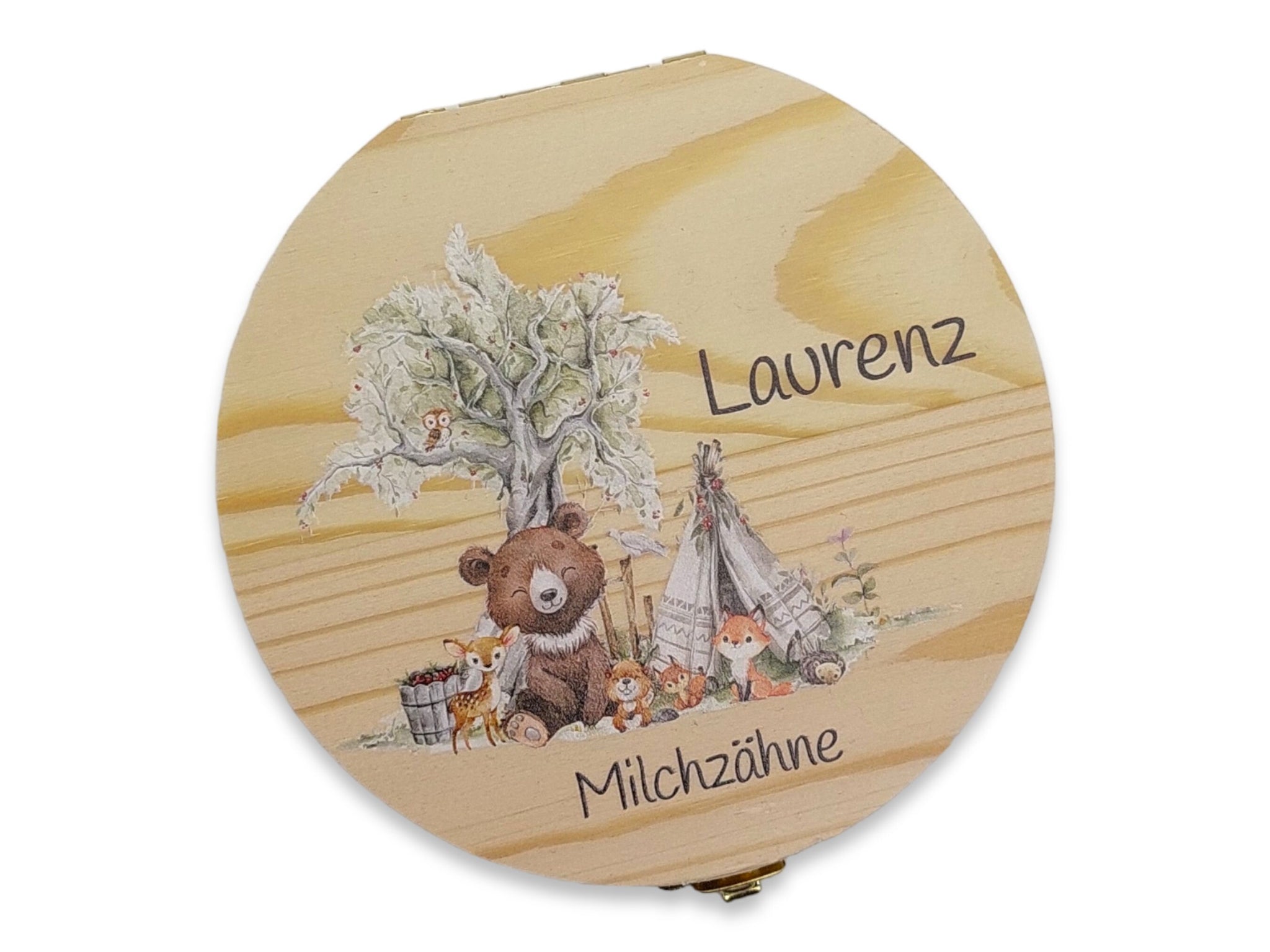 Milchzahndose personalisiert "Waldtiere 2" / Milchzahnbox aus Holz