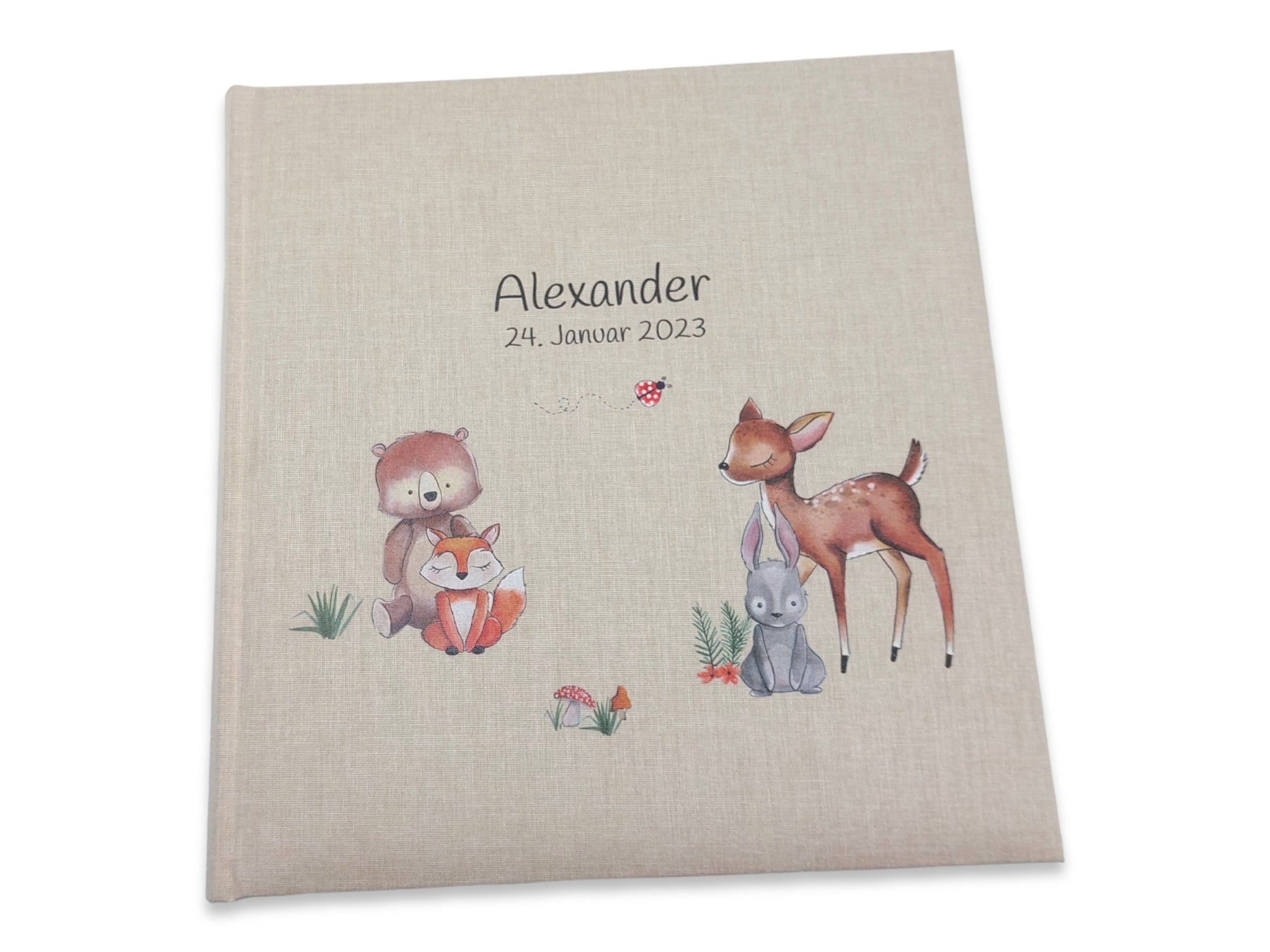 Fotoalbum personalisiert Baby, Kind "Waldtiere 3" Leinen, Erinnerungsalbum