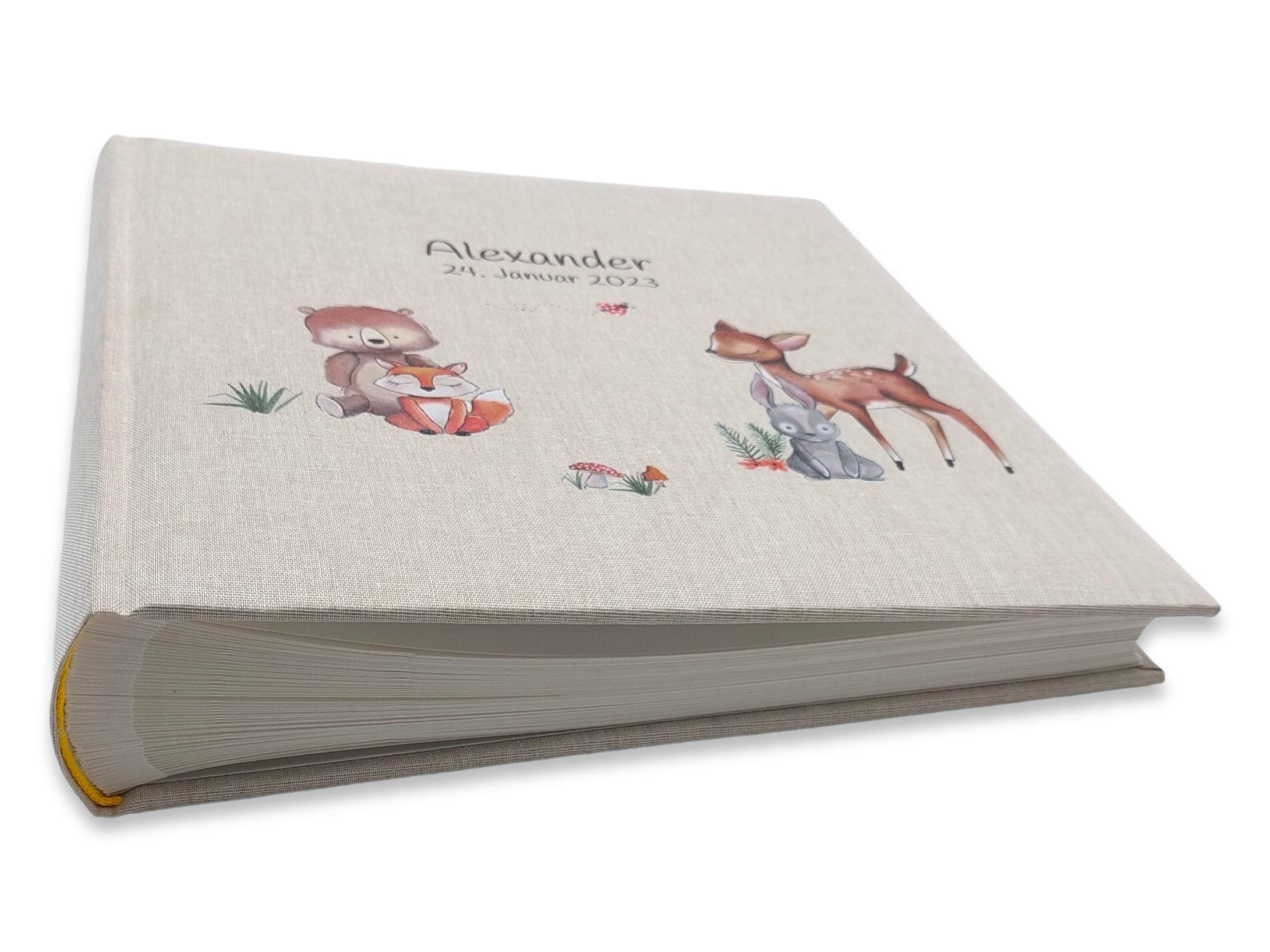 Fotoalbum personalisiert Baby, Kind "Waldtiere 3" Leinen, Erinnerungsalbum