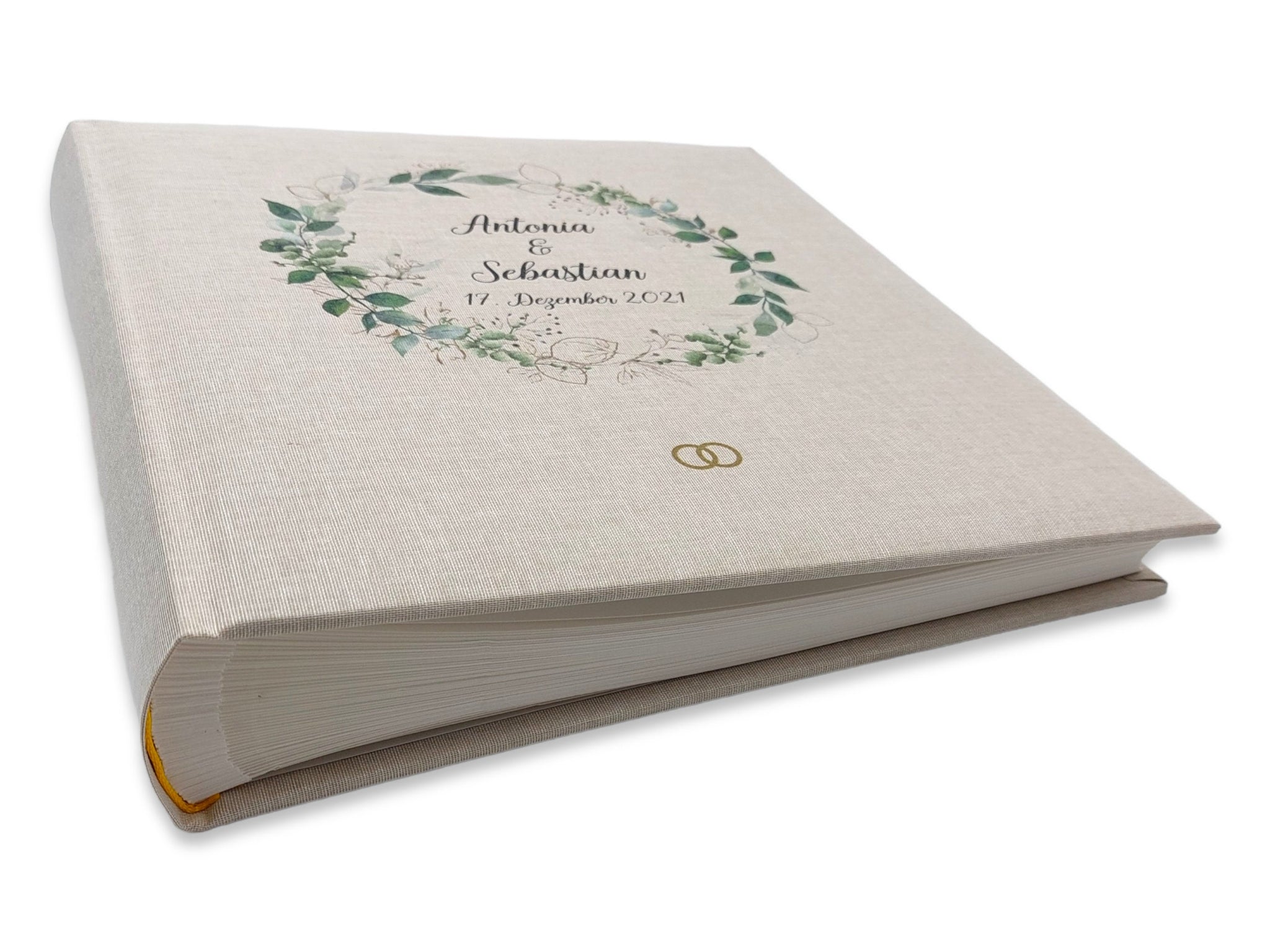 Fotoalbum personalisiert Hochzeit "Greenery" Leinen, Erinnerungsalbum