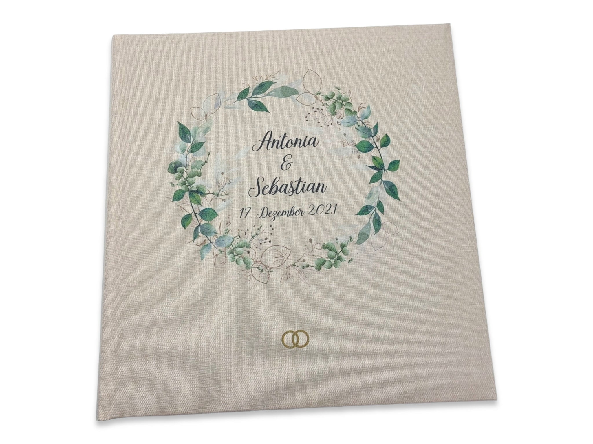 Fotoalbum personalisiert Hochzeit "Greenery" Leinen, Erinnerungsalbum