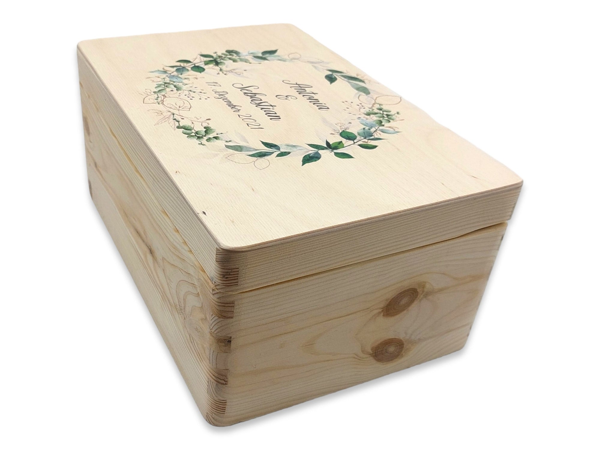 Erinnerungskiste Hochzeit mit Namen "Greenery" Hochzeitsdatum Erinnerungsbox zur Trauung