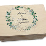 Erinnerungskiste Hochzeit mit Namen "Greenery" Hochzeitsdatum Erinnerungsbox zur Trauung