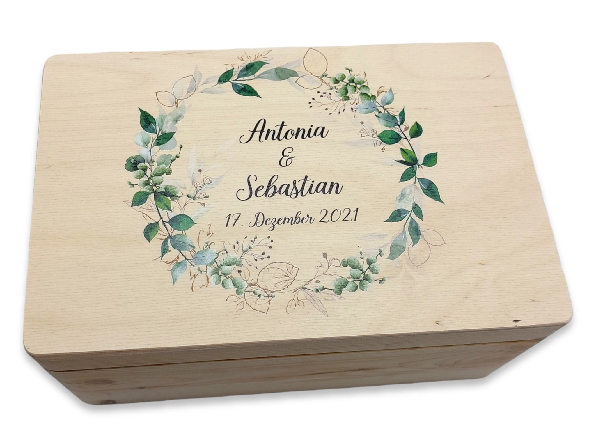 Erinnerungskiste Hochzeit mit Namen "Greenery" Hochzeitsdatum Erinnerungsbox zur Trauung