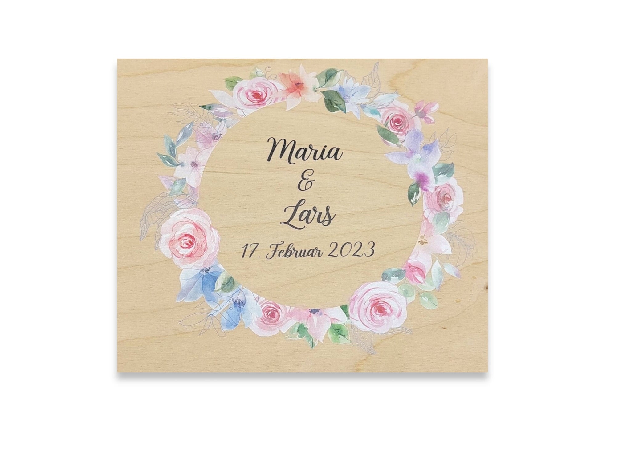 Erinnerungskiste Hochzeit mit Namen "Blumenkranz rosa" Hochzeitsdatum Erinnerungsbox zur Trauung