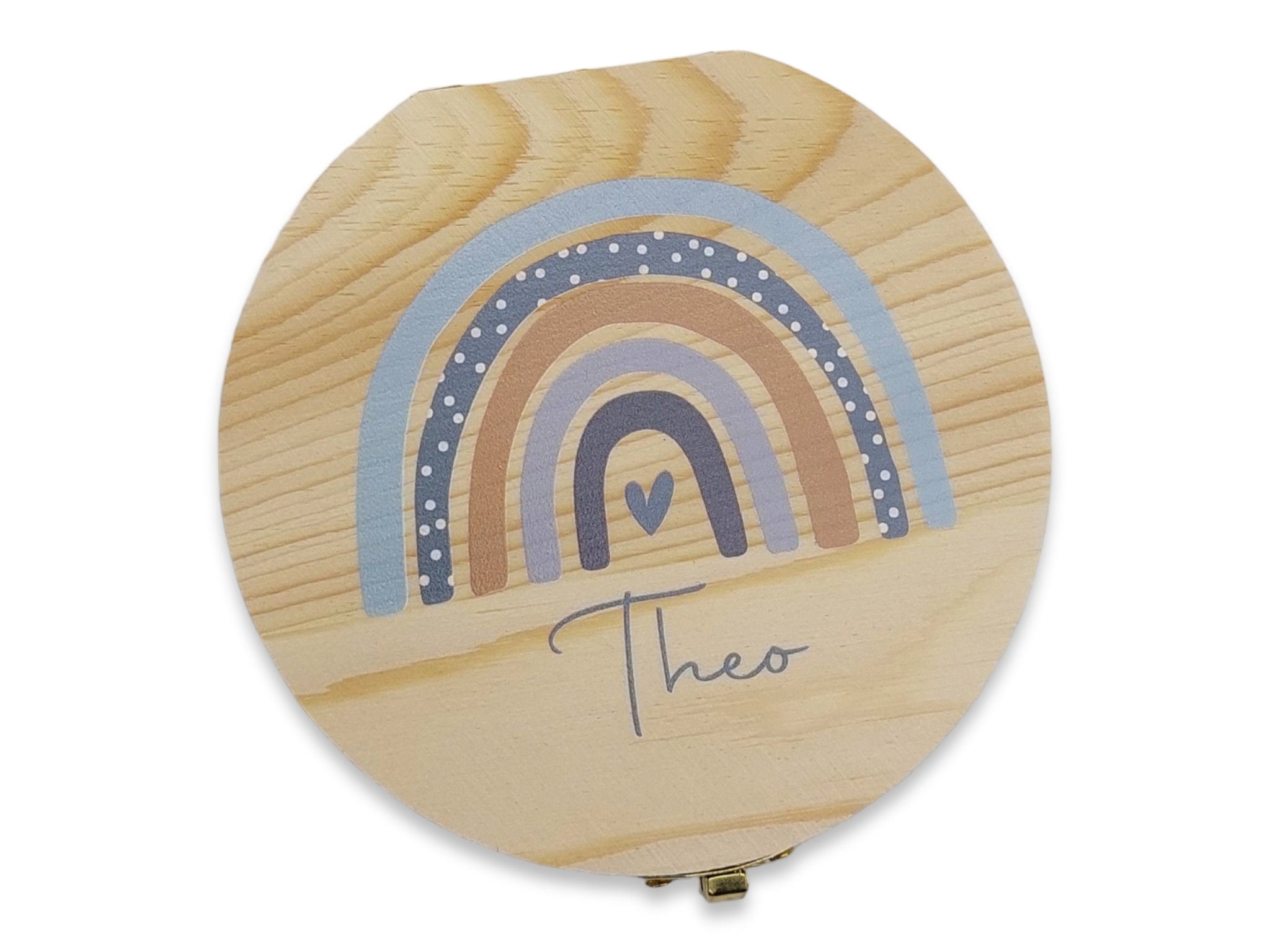 Milchzahndose personalisiert "Regenbogen Punkte" / Milchzahnbox aus Holz