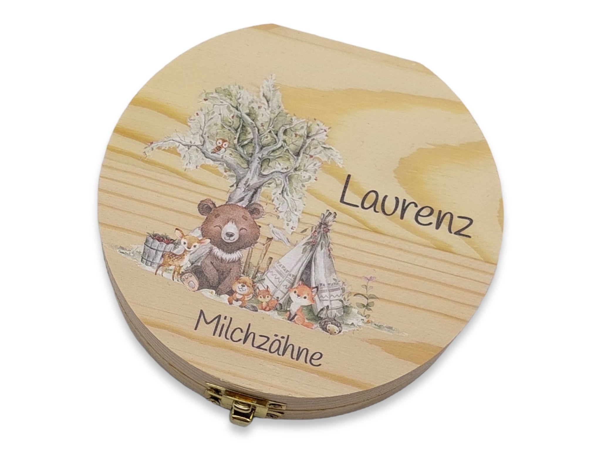 Milchzahndose personalisiert "Waldtiere 2" / Milchzahnbox aus Holz