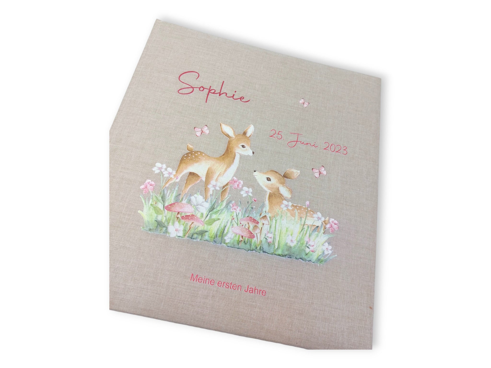 Fotoalbum personalisiert Baby, Kind "Rehe2" Leinen, Erinnerungsalbum