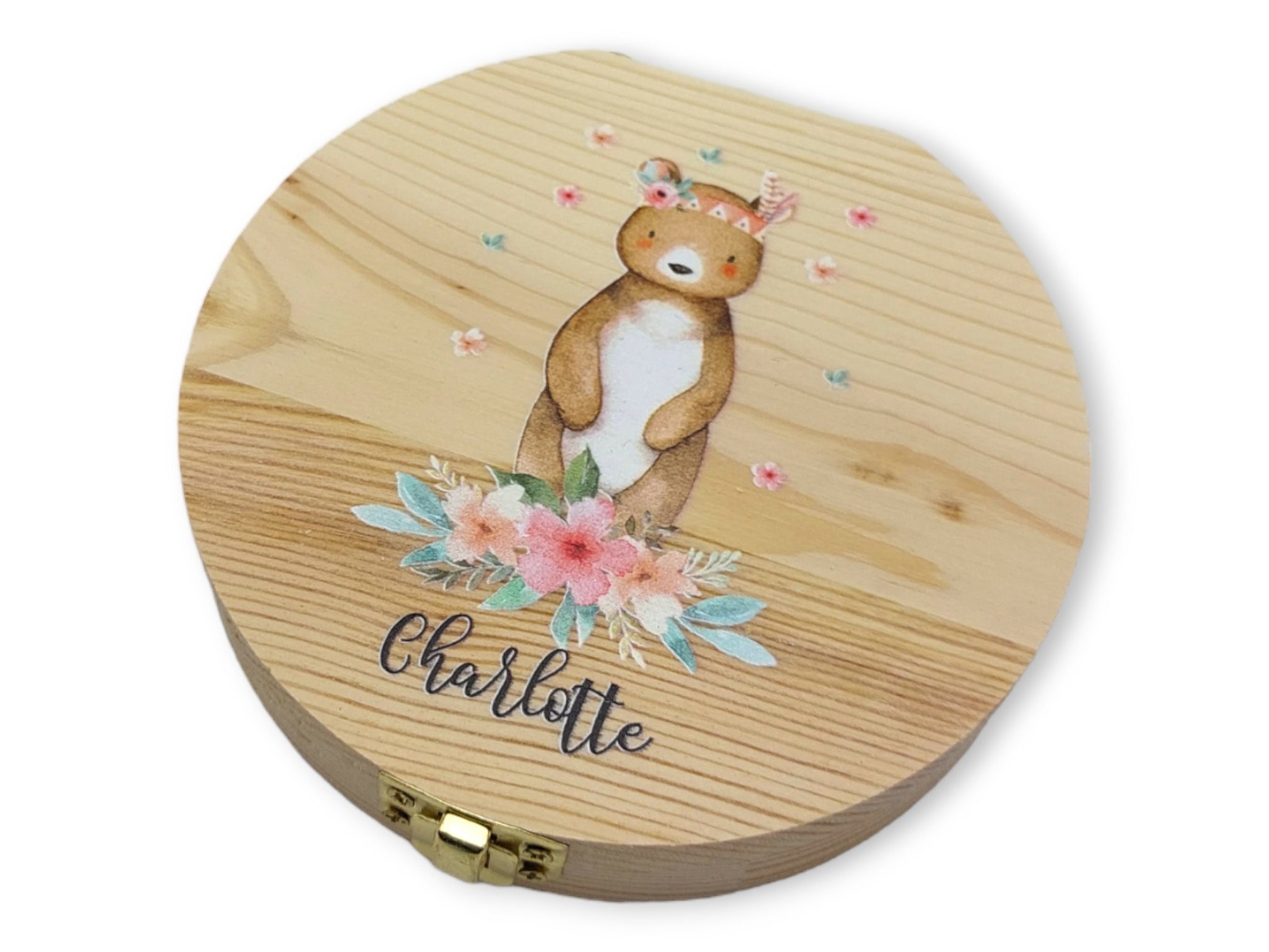 Milchzahndose personalisiert "Boho Bär" / Milchzahnbox aus Holz