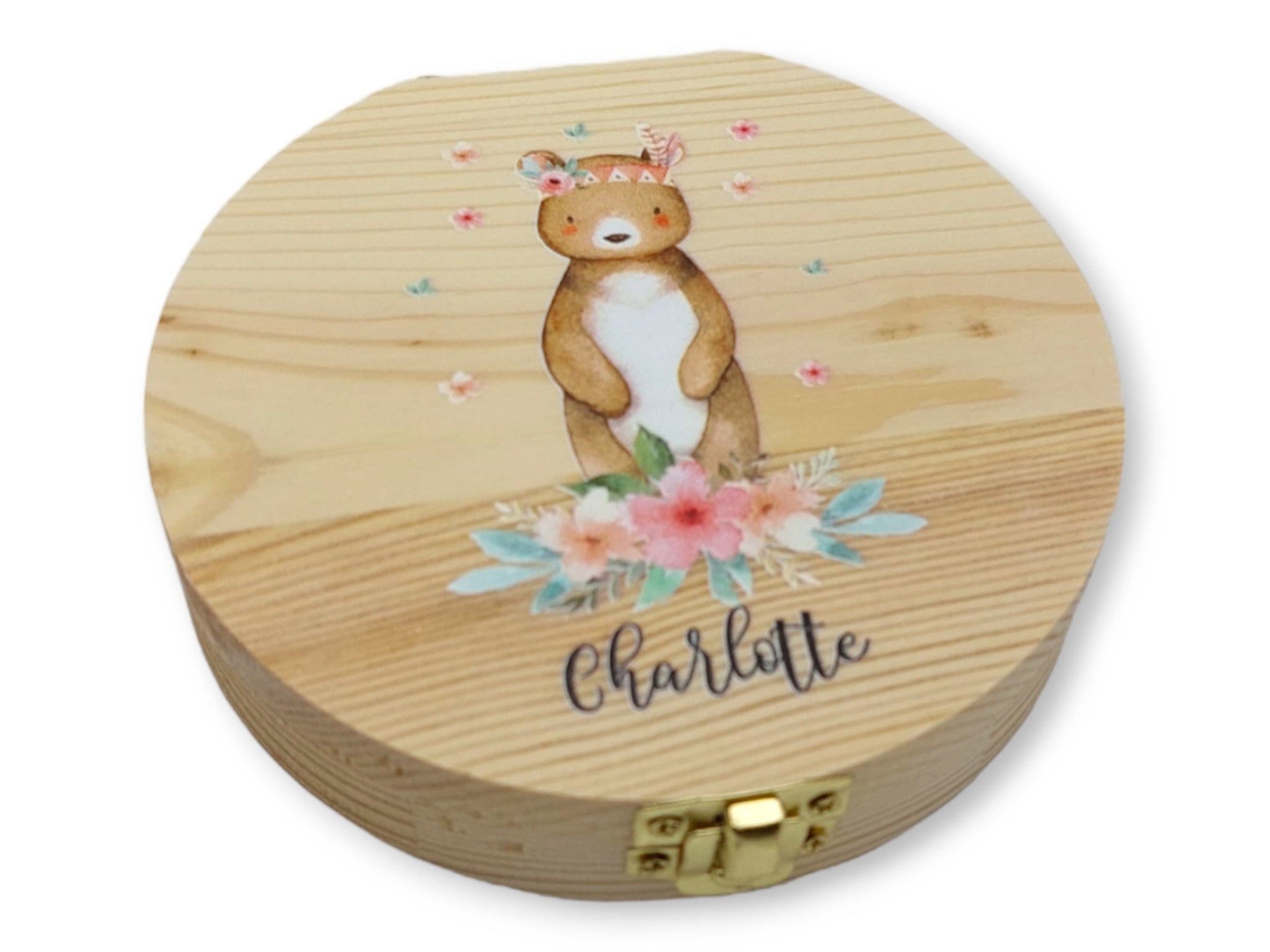 Milchzahndose personalisiert "Boho Bär" / Milchzahnbox aus Holz
