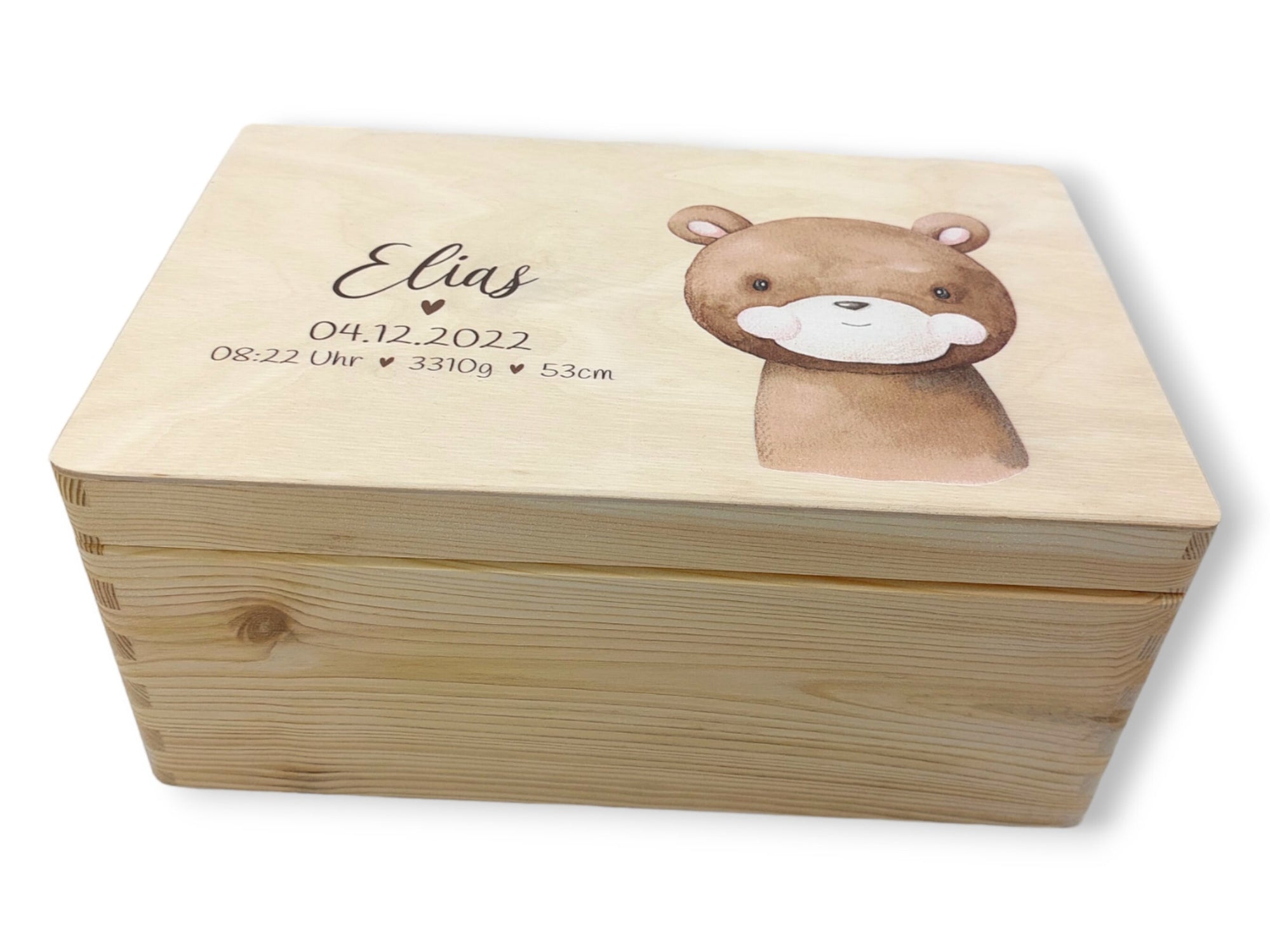 Erinnerungskiste Baby mit Namen "Bär" Geburtsdatum Erinnerungsbox für Kinder