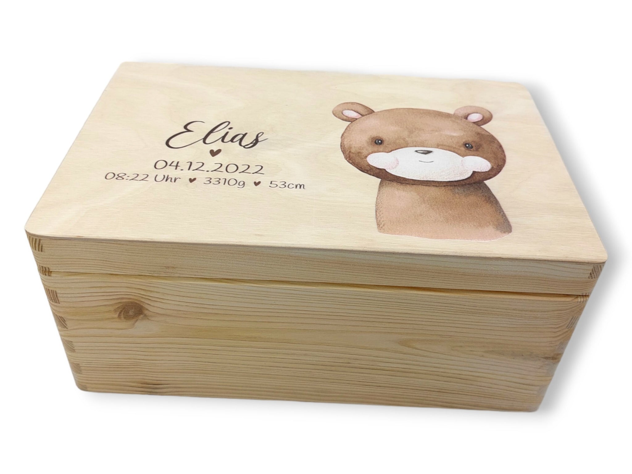 Erinnerungskiste Baby mit Namen "Bär" Geburtsdatum Erinnerungsbox für Kinder