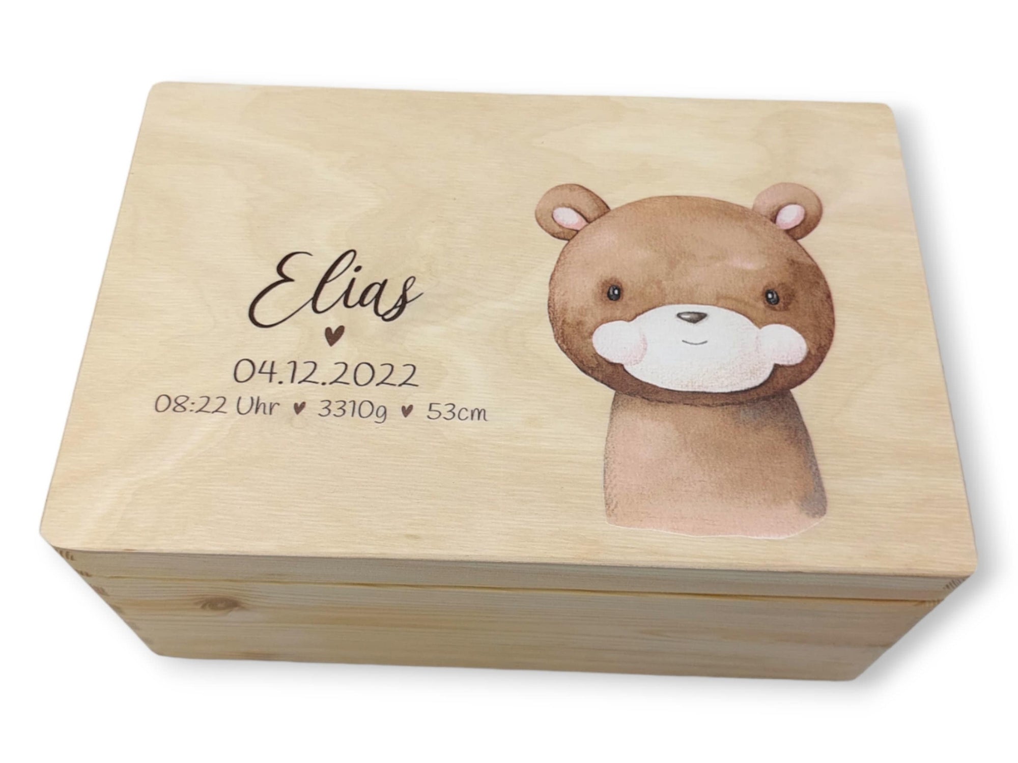 Erinnerungskiste Baby mit Namen "Bär" Geburtsdatum Erinnerungsbox für Kinder