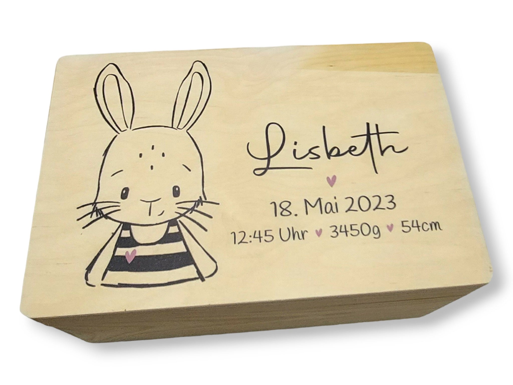 Erinnerungskiste Baby mit Namen "Hase" Geburtsdatum Erinnerungsbox für Kinder