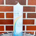 Taufkerze personalisiert mit Namen Datum und Taufspruch "Regenbogen Wal", Junge/ Mädchen
