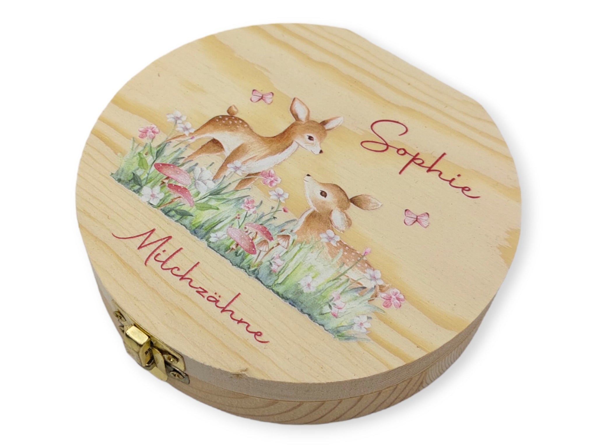 Milchzahndose personalisiert "Rehe2" / Milchzahnbox aus Holz