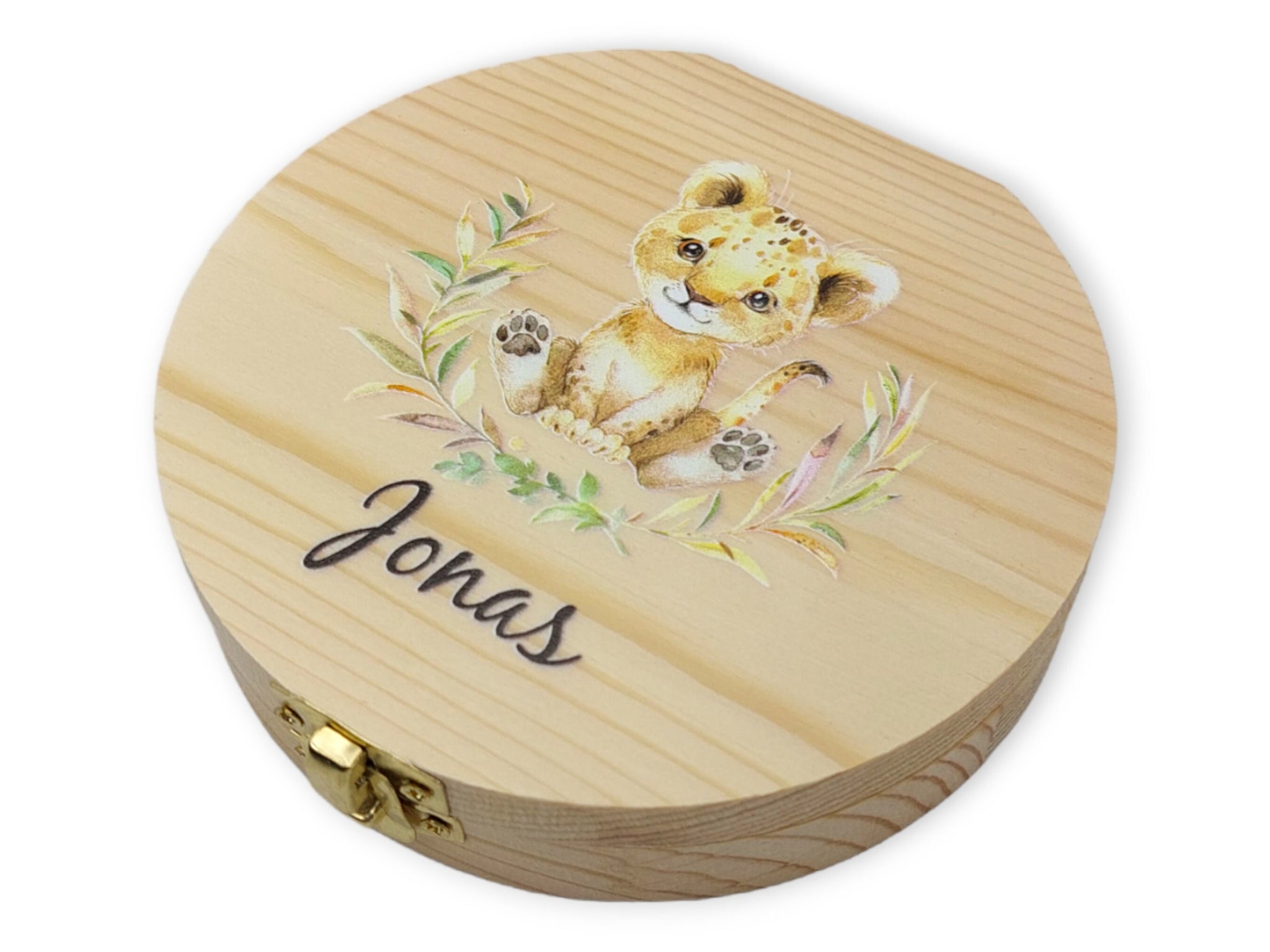 Milchzahndose personalisiert "Löwe2" / Milchzahnbox aus Holz