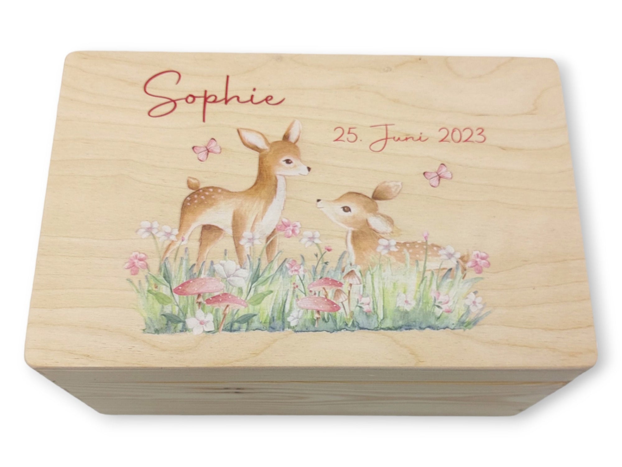 Erinnerungskiste Baby mit Namen "Rehe2" Geburtsdatum Erinnerungsbox für Kinder