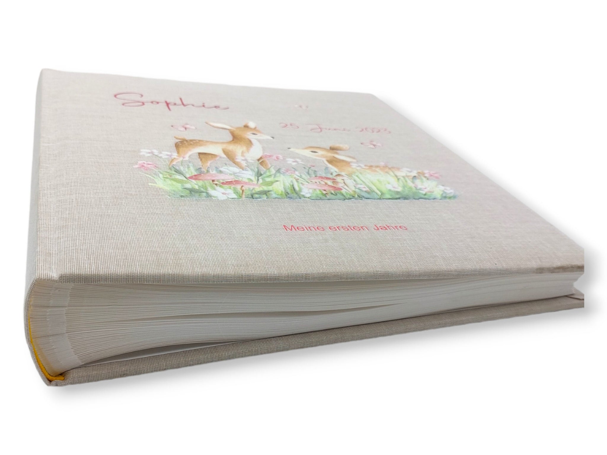 Fotoalbum personalisiert Baby, Kind "Rehe2" Leinen, Erinnerungsalbum