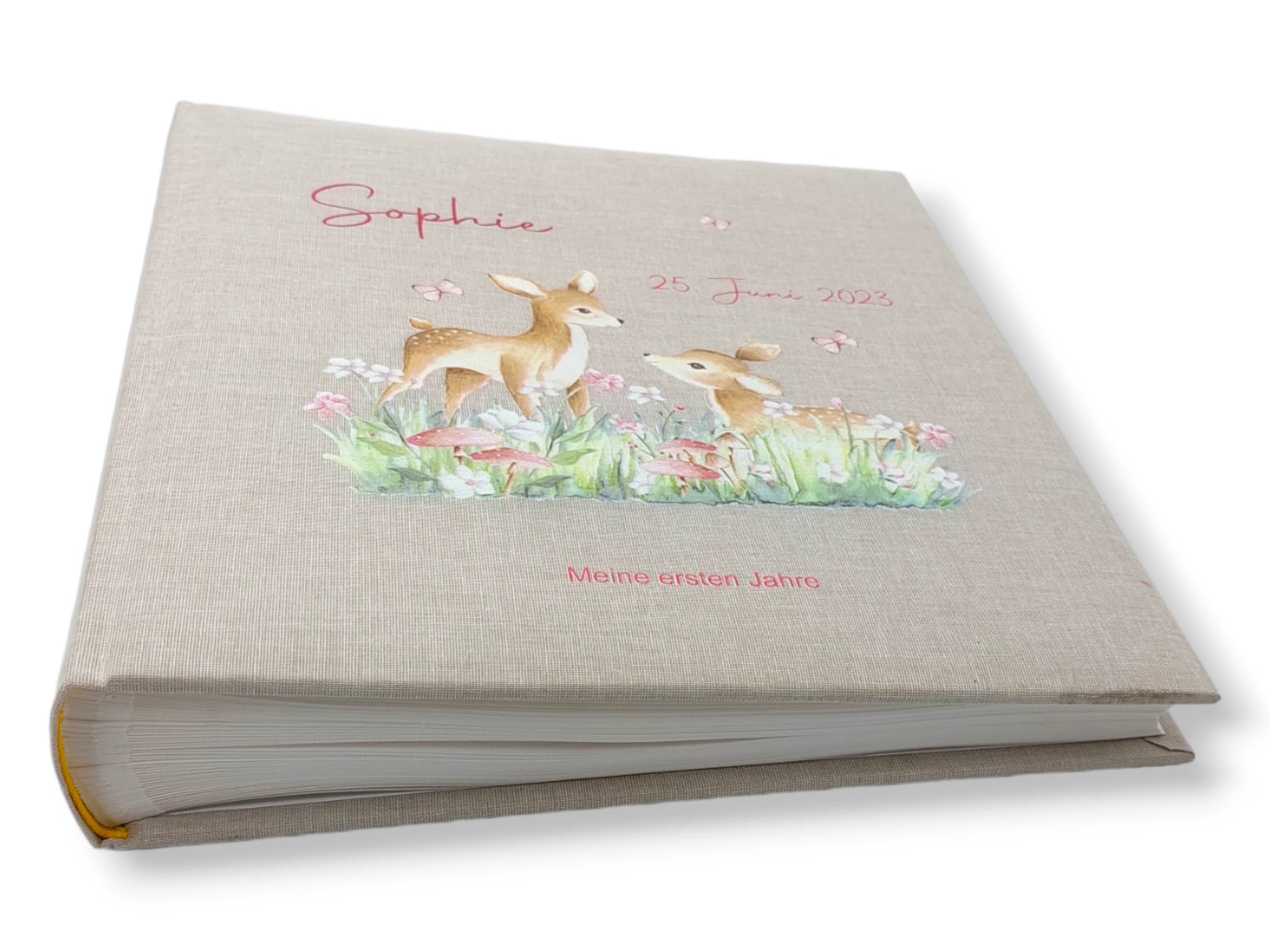 Fotoalbum personalisiert Baby, Kind "Rehe2" Leinen, Erinnerungsalbum