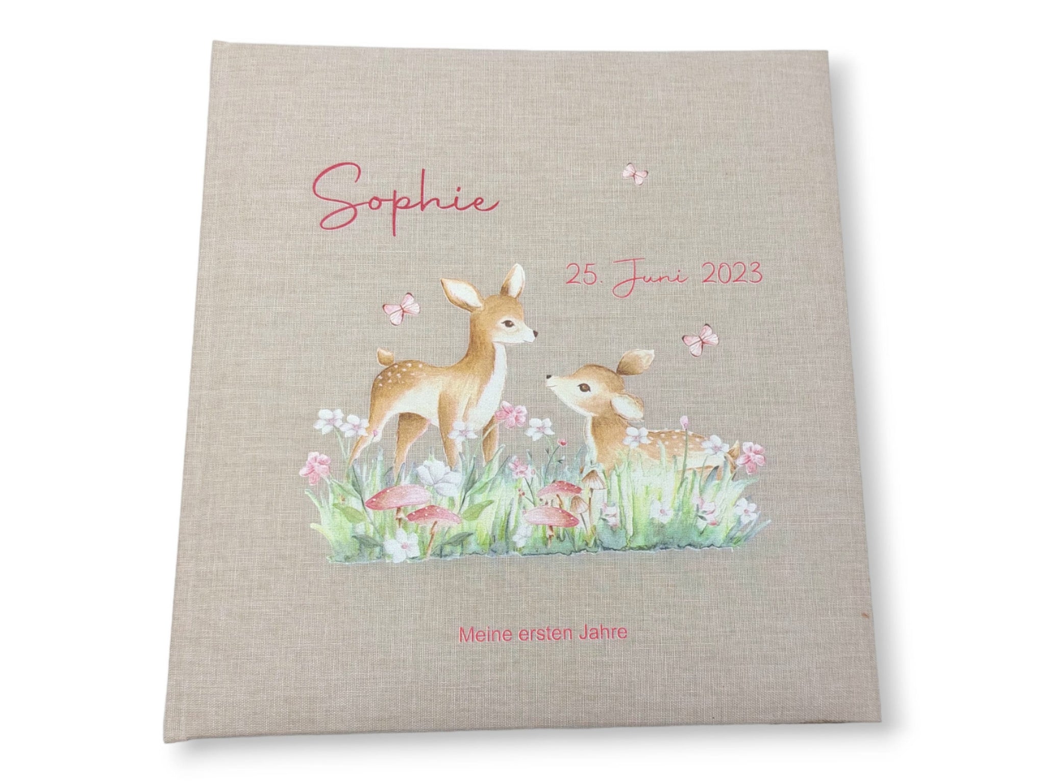 Fotoalbum personalisiert Baby, Kind "Rehe2" Leinen, Erinnerungsalbum